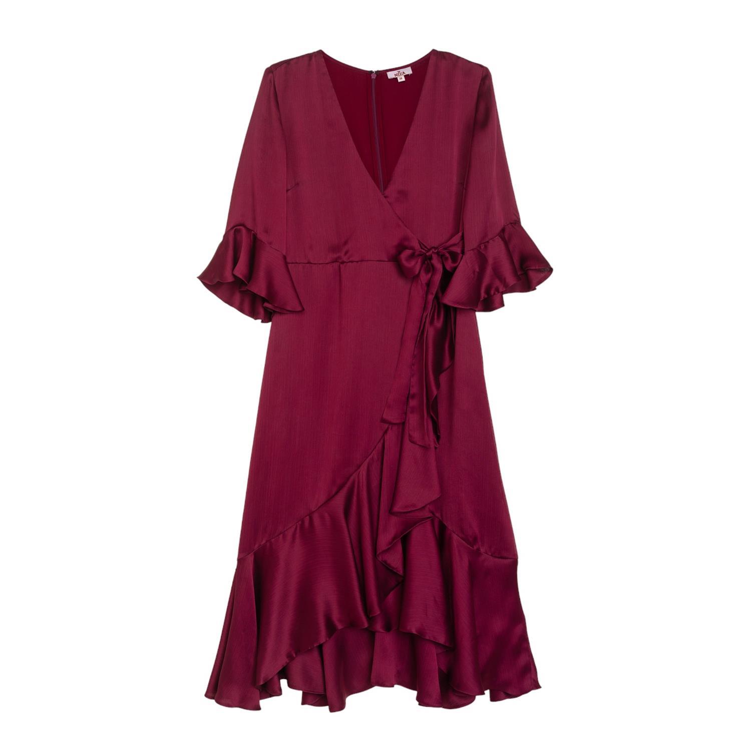 Niza Women's Red Midi Dress With Ruffle In Red