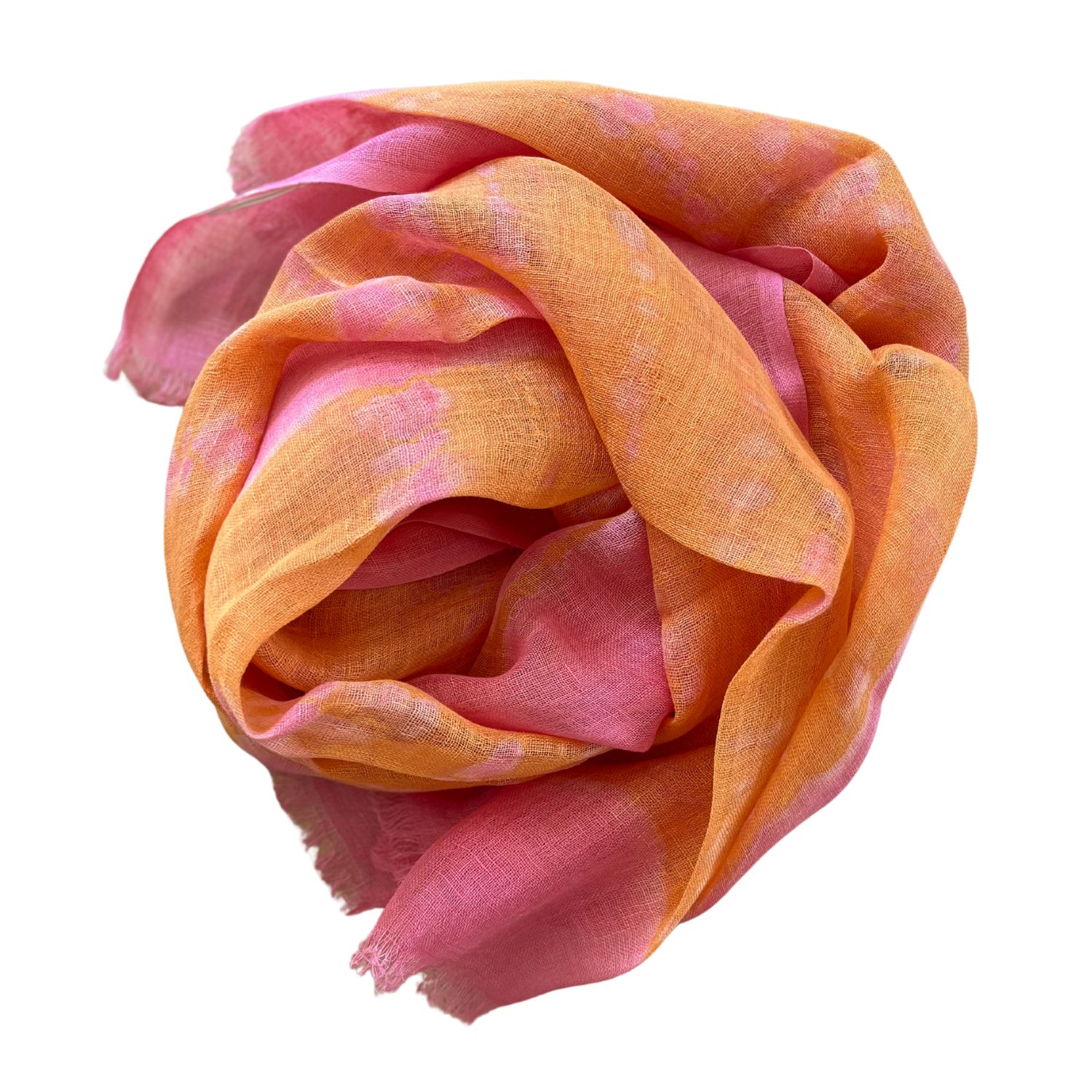 Heritagemoda Yellow / Orange / Pink Handmade Tie-dye Pink And Orange Linen Scarf