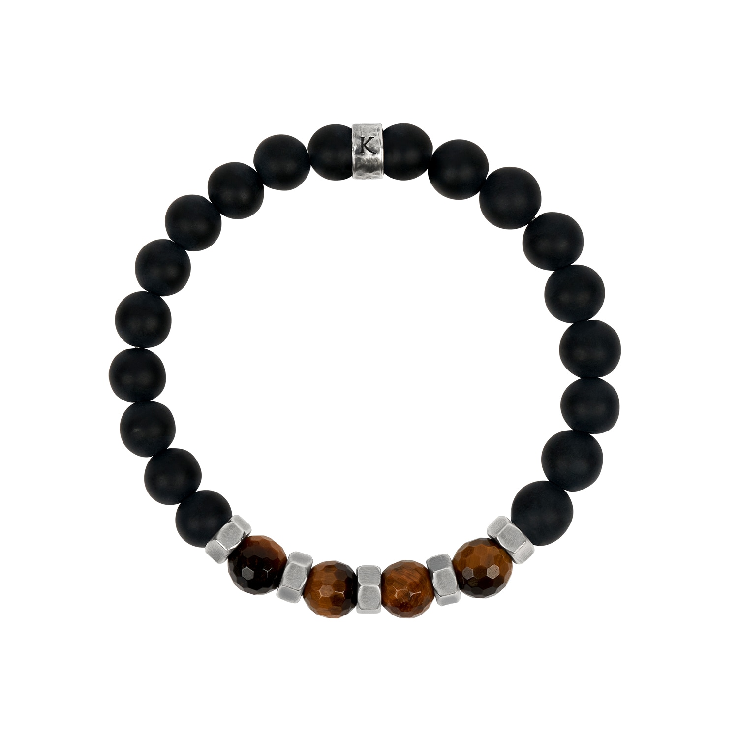 Karma And Luck Men's Brown / Silver / Black Bestowed Strength - Matte Onyx Bracelet