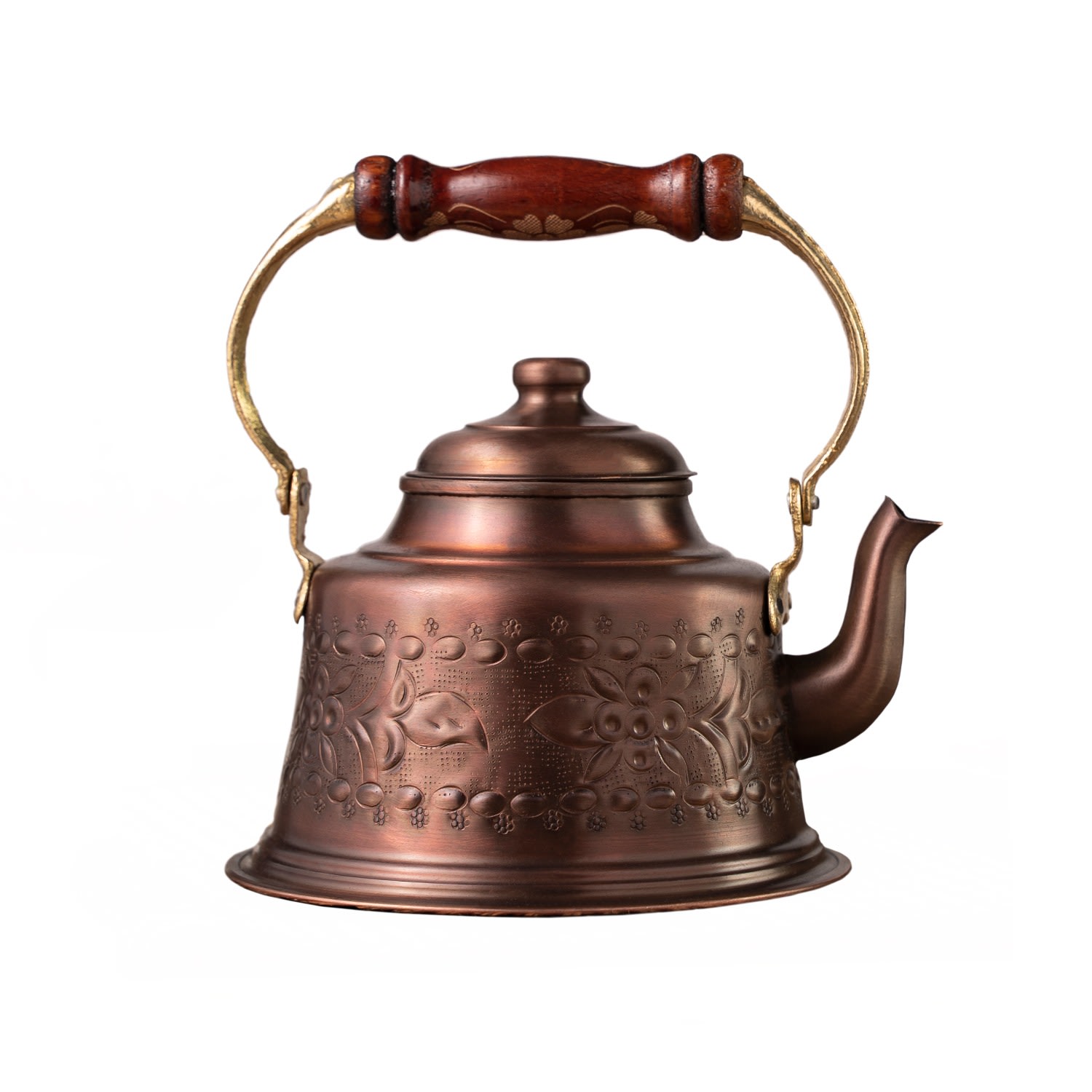 Anatoliacraft Brown Handcrafted Dark Solid Copper Kettle & Teapot - Stovetop Safe
