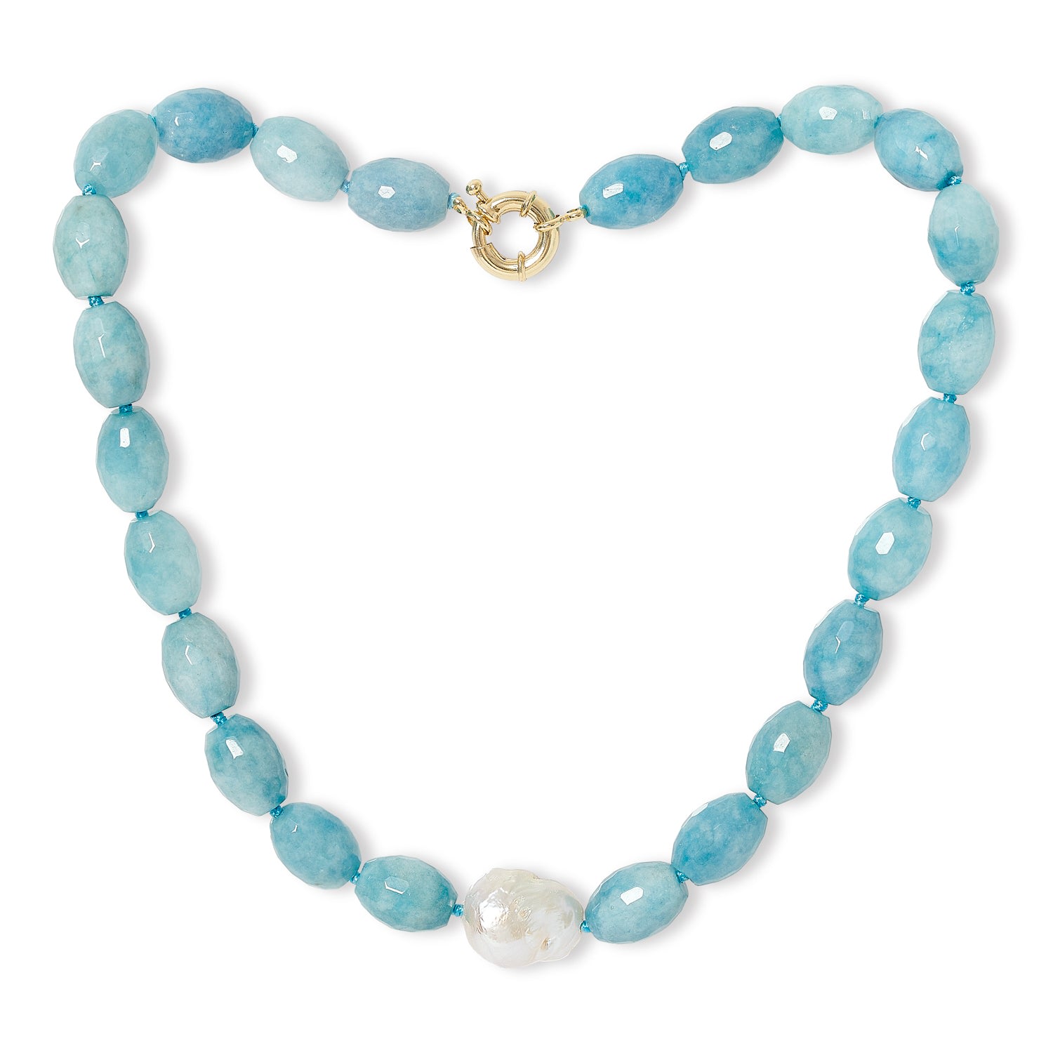 Women’s Blue Clara Chunky Faceted Aquamarine Necklace With Central Cultured Freshwater Pearl Pearls of the Orient Online