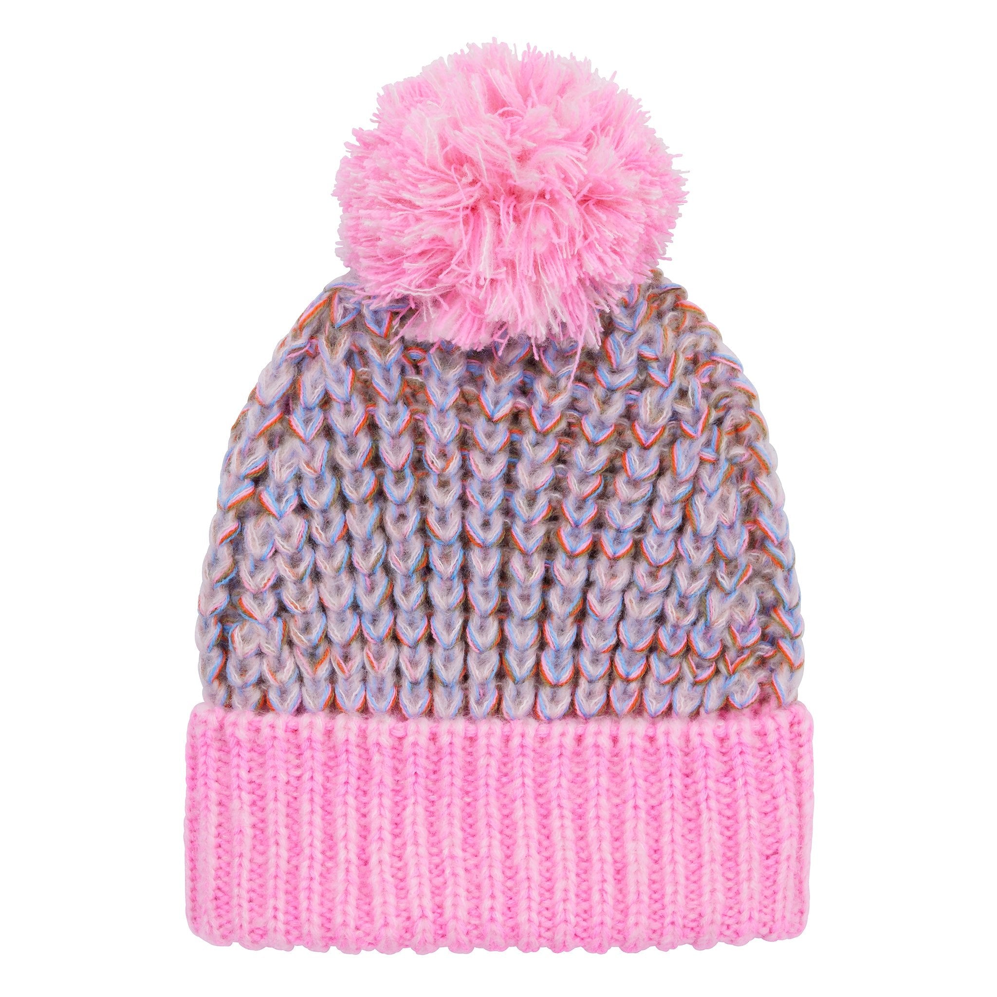 Cara & The Sky Women's Green / Pink / Purple Lolly Hat Twist Bobble Pink Beanie In Green/pink/purple