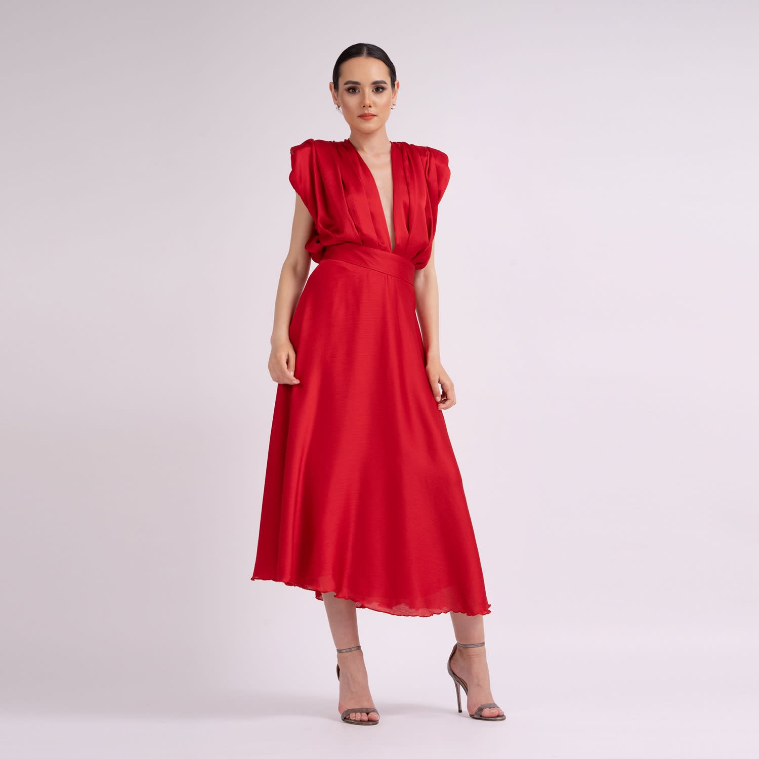 bluzat midi cocktail dress Bluzat Draped Midi Dress