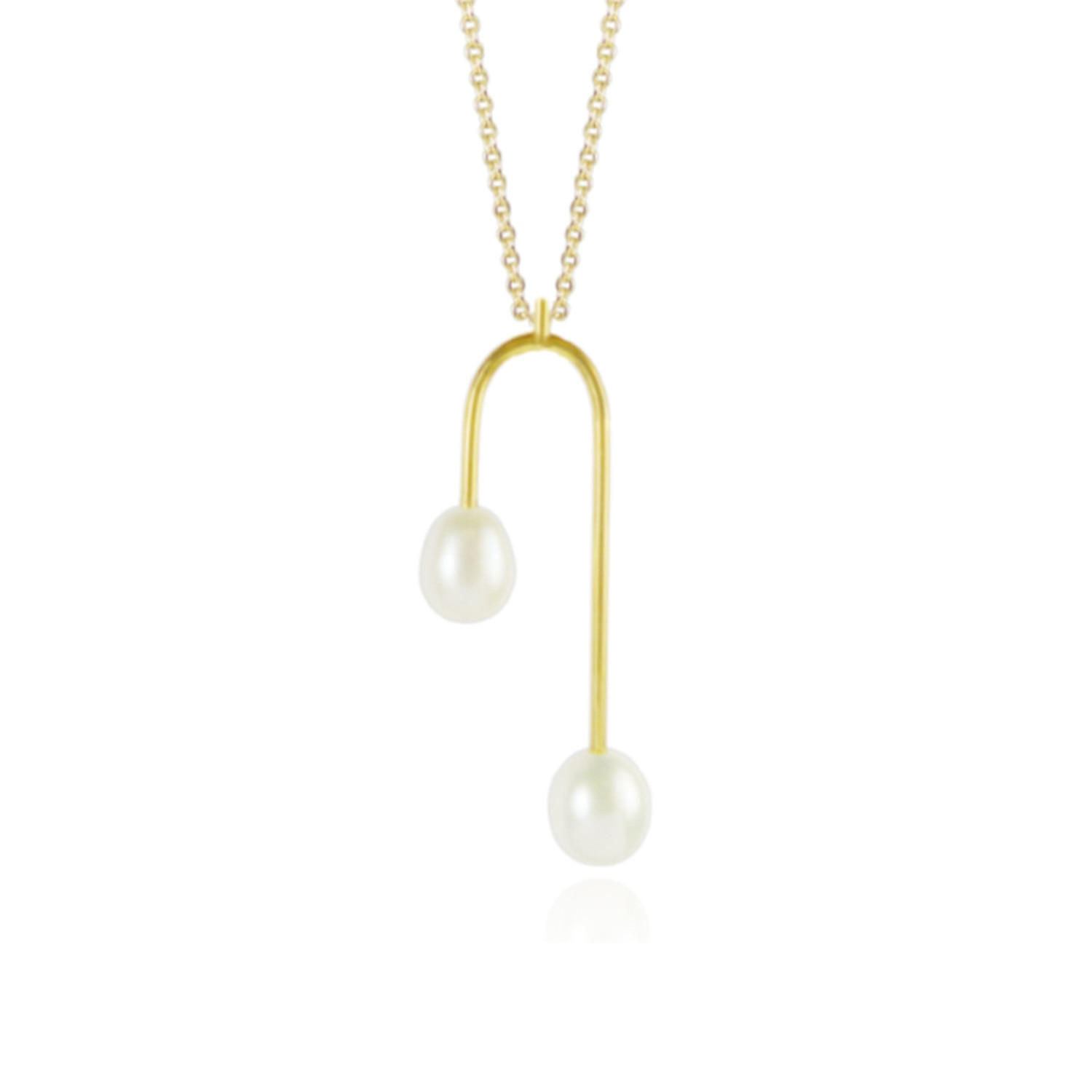 Mounir London Women's White / Gold Double White Pearl Pendant