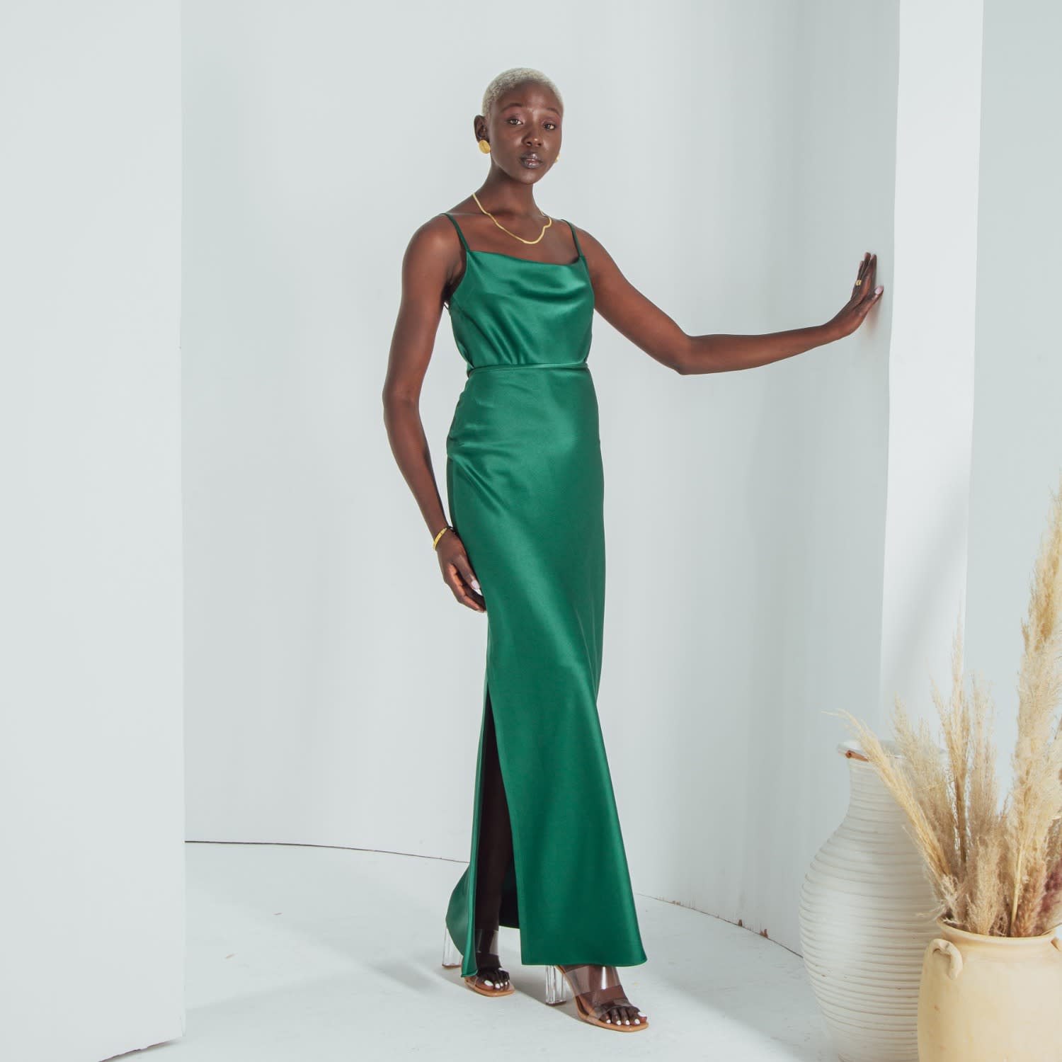 Emerald Green Silk Satin Suit – GINTA