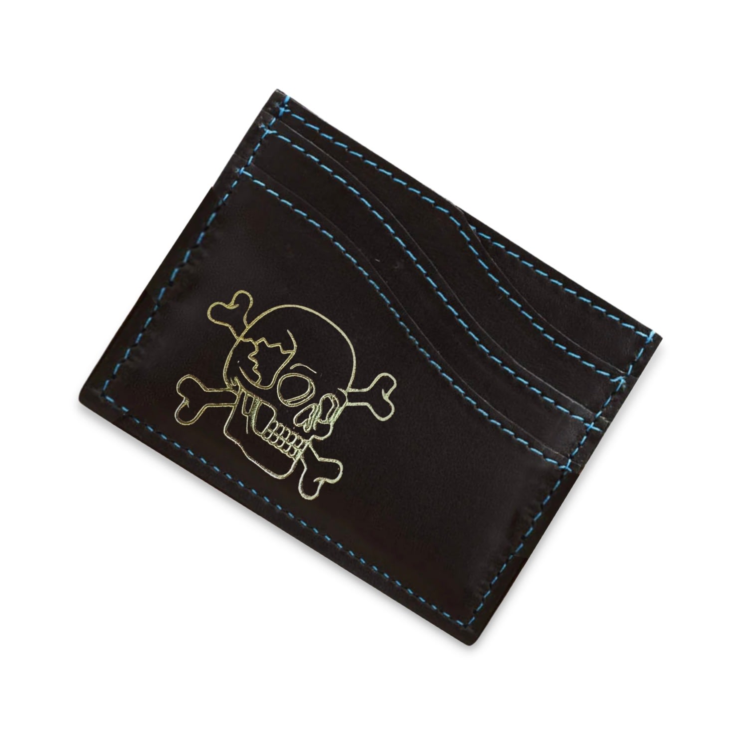 Vida Vida Men's Leather Card Holder Skull - Black Blue