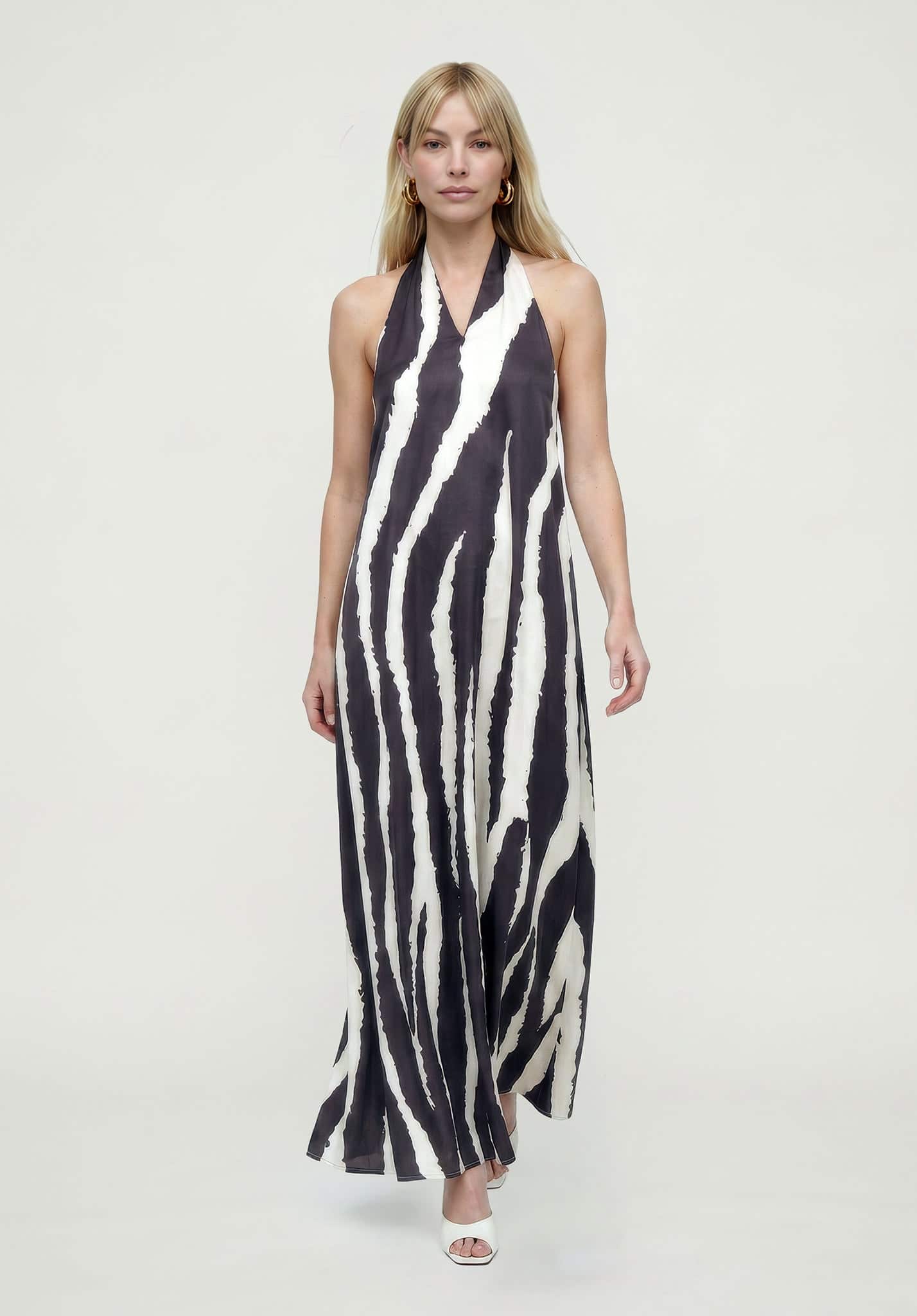 black and white zebra print maxi dress The Vionique Relaxed Wrap Tie Dress