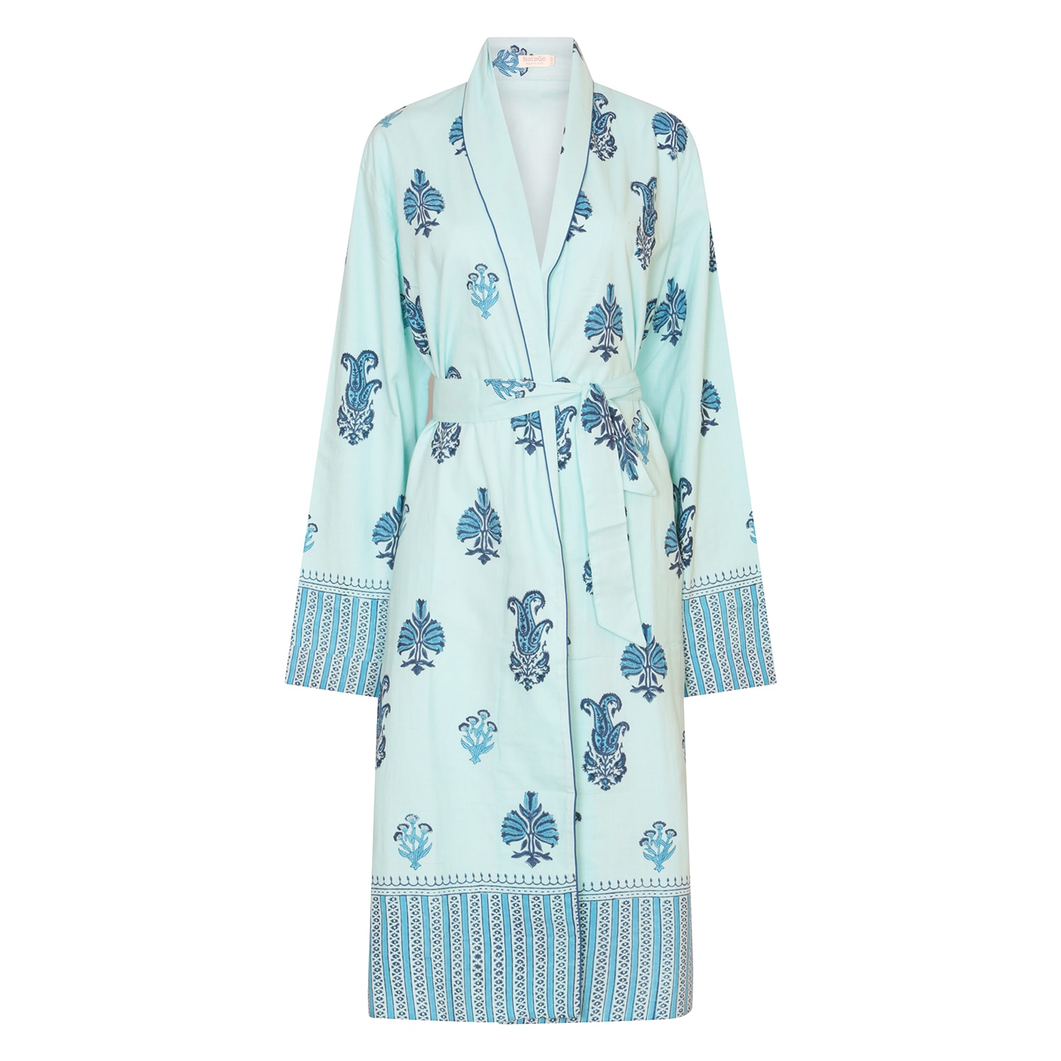 Nologo-chic Women's Botanical Shawl Robe Cotton Cambric Persian Blue In Blue