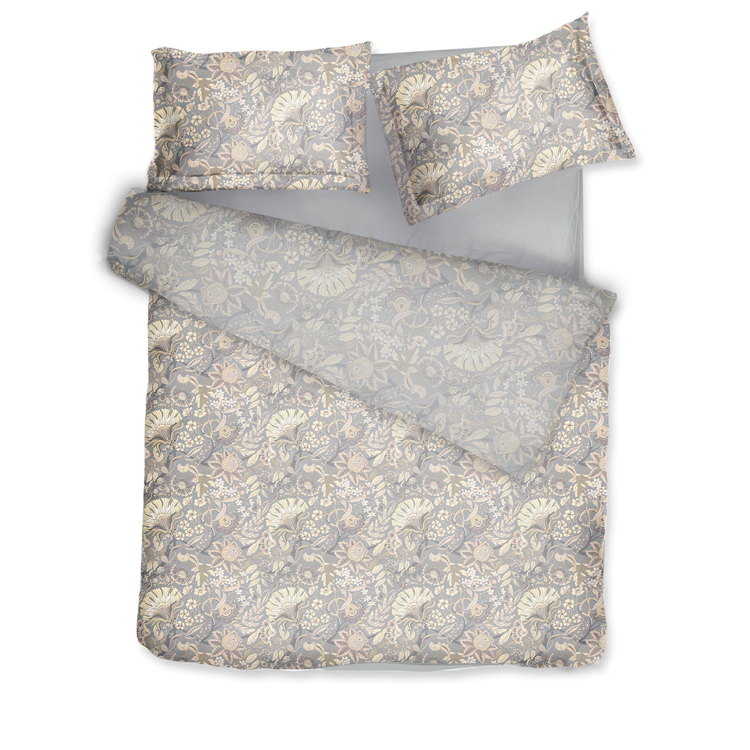 Decoflux Home Grey / Neutrals Sateen Bed Linen Set Boho Fog Uk King, Us Queen