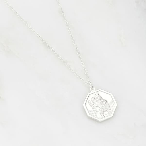 Lily & Roo Sterling Silver St Christopher Octagonal Medallion Necklace In Medallion