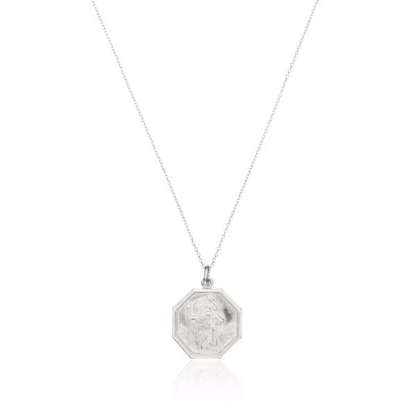 Lily & Roo Sterling Silver St Christopher Octagonal Medallion Necklace In Medallion