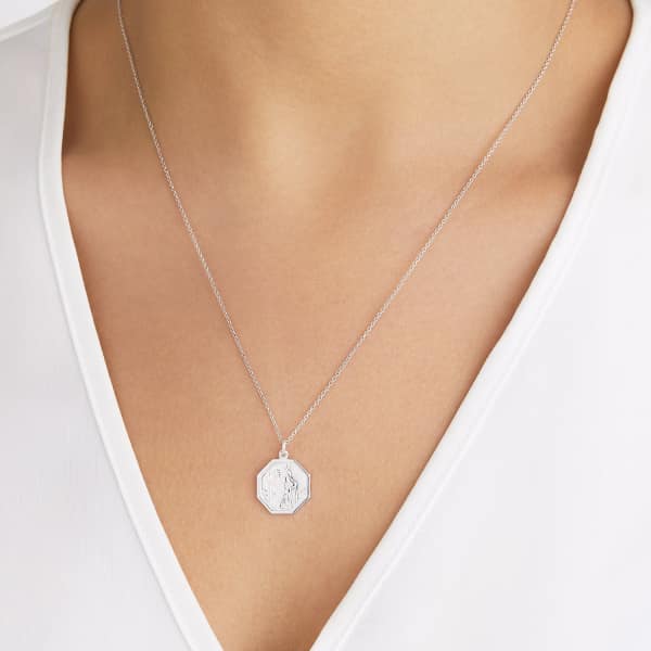 Lily & Roo Sterling Silver St Christopher Octagonal Medallion Necklace In Medallion