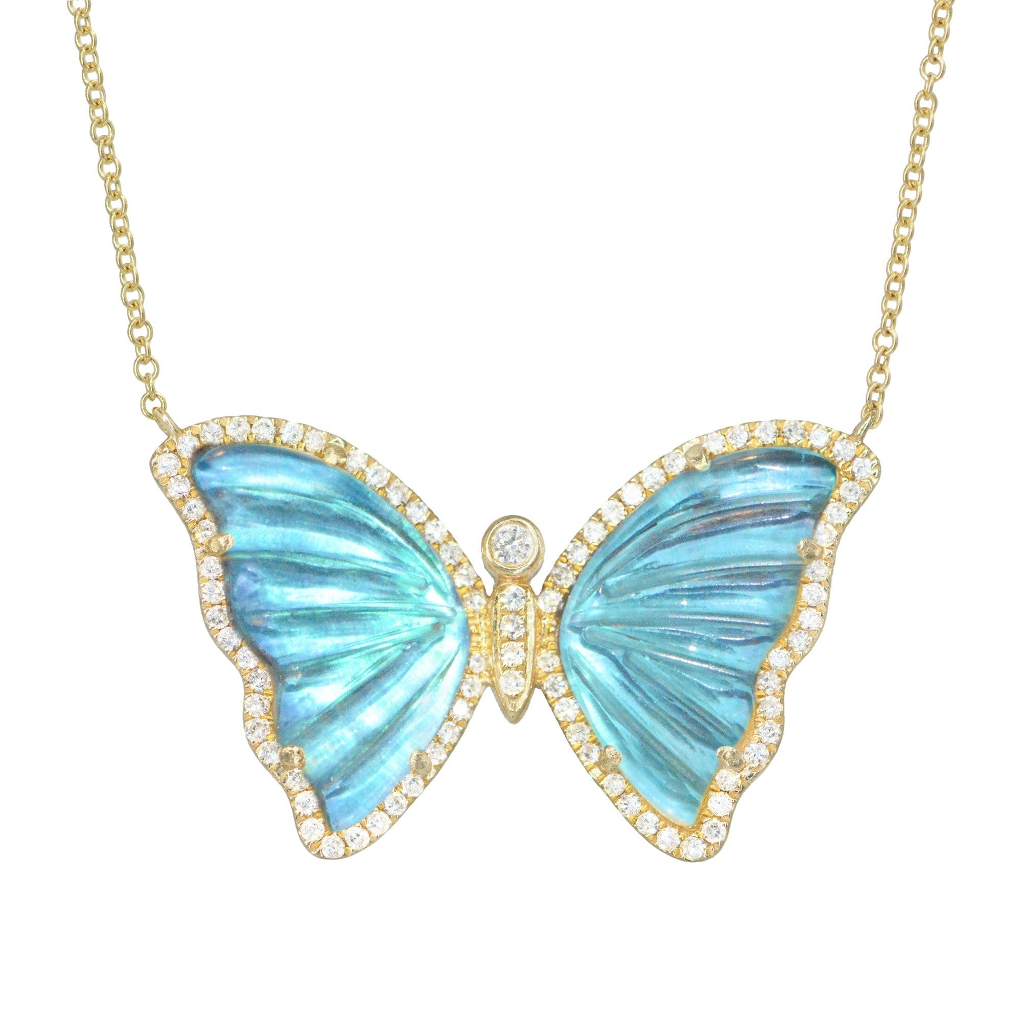 Kamaria Women's Mermaid Tail Butterfly Necklace With Diamonds - Swiss Blue Topaz