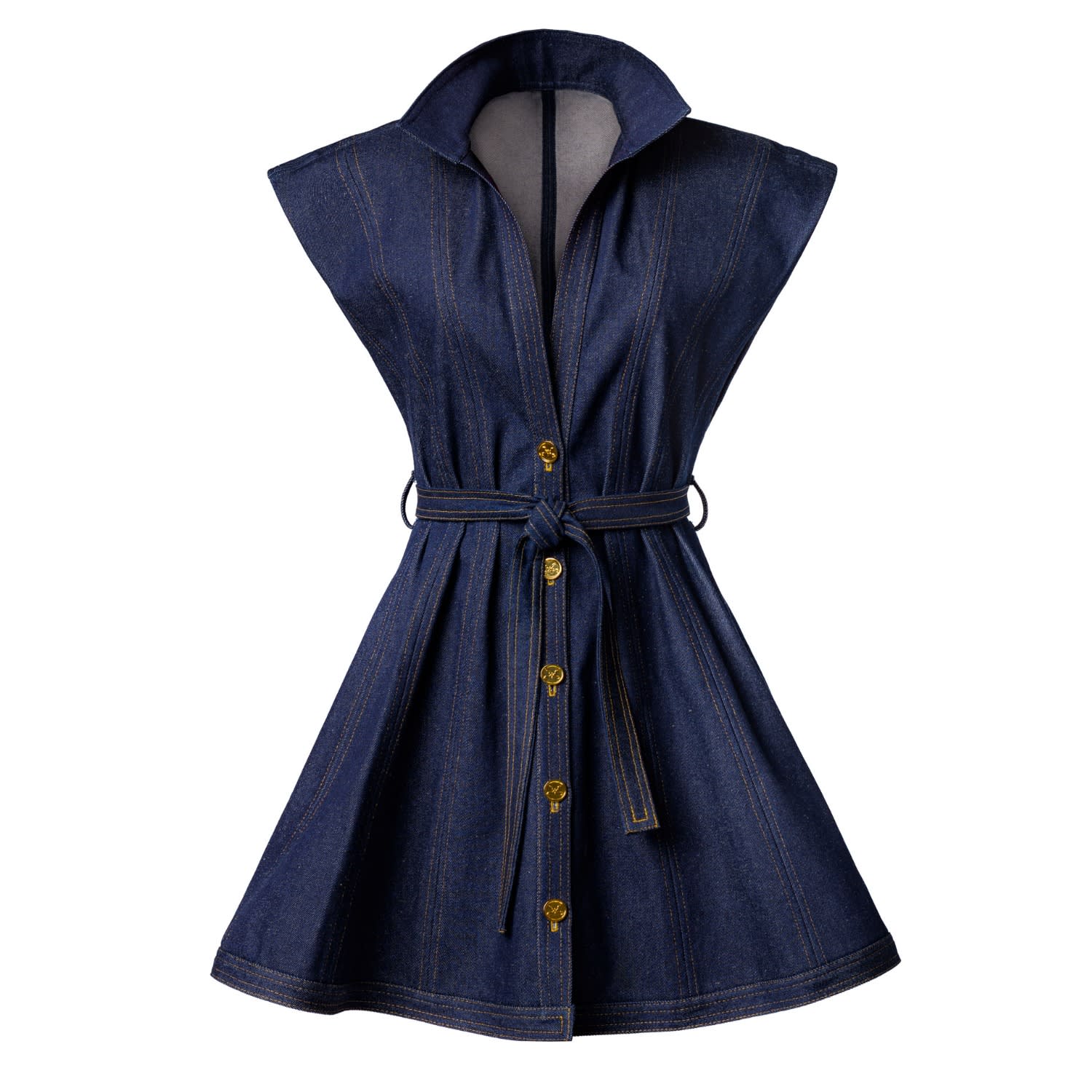 Kargede Women's Blue Indigo Designer Denim Mini Dress – Sleeveless Structured Hourglass Fit In Blue