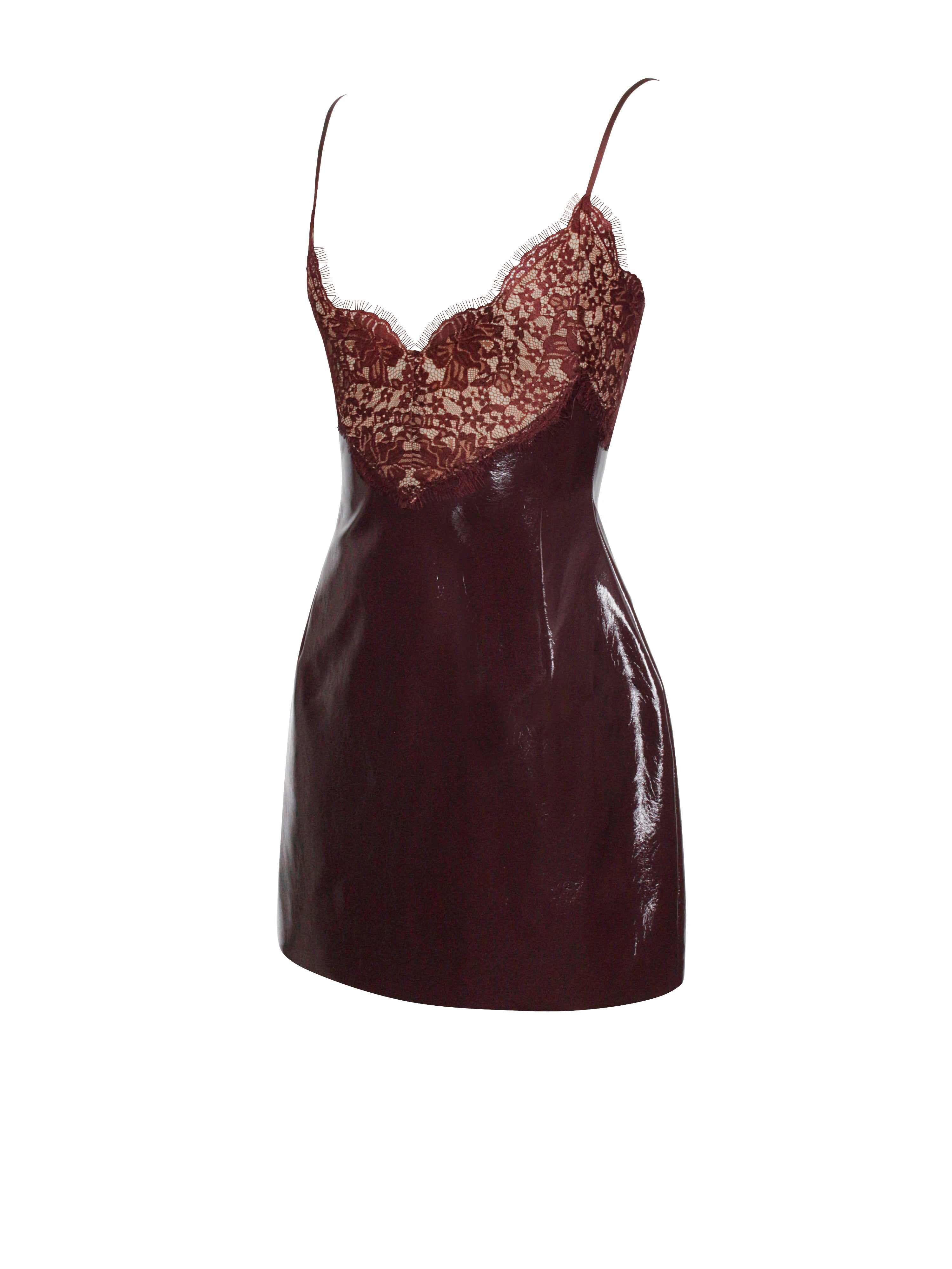 Shelby Dark Brown Vegan Leather With Lace Mini Dress | Miss Circle New York  | Wolf & Badger