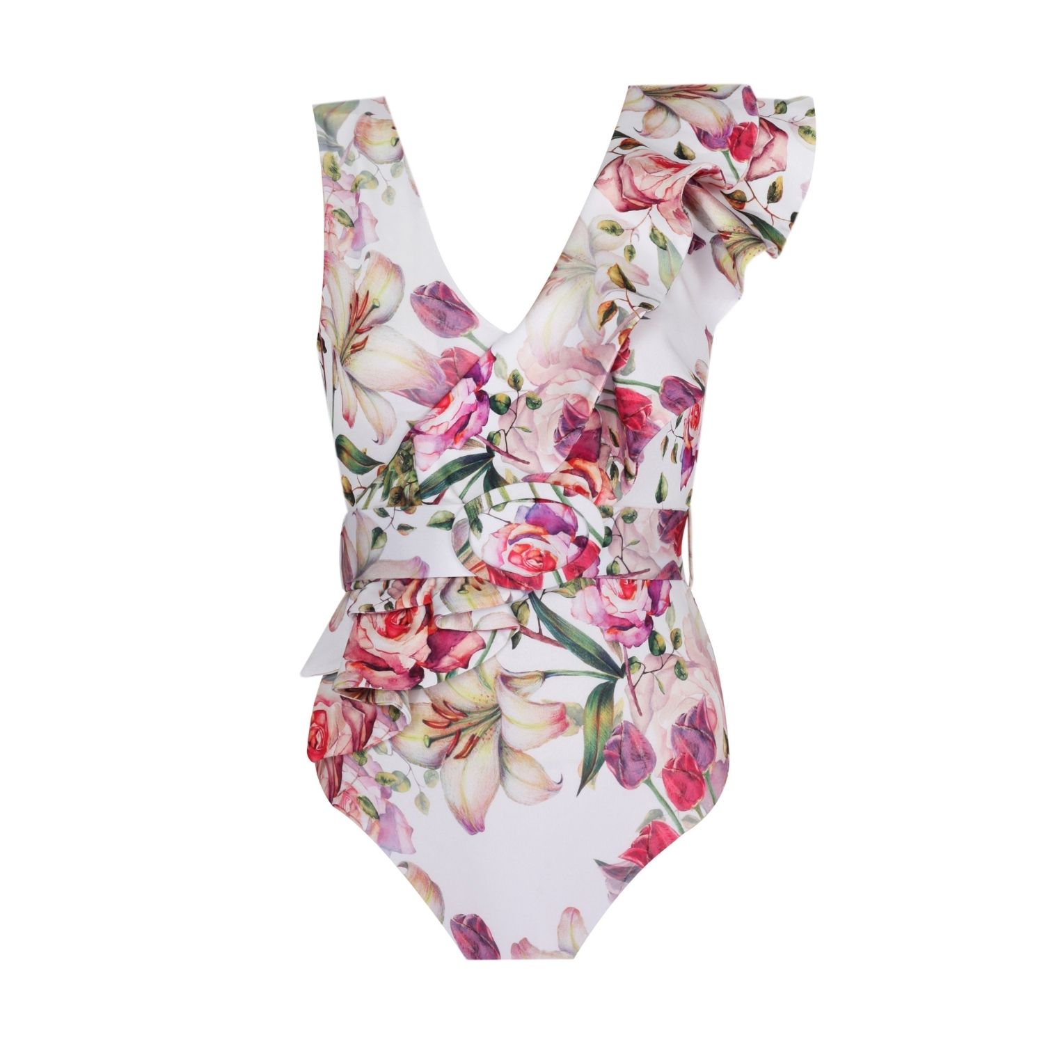 NUR KARAATA WOMEN'S WHITE LILAC BIANCA SWIMSUIT