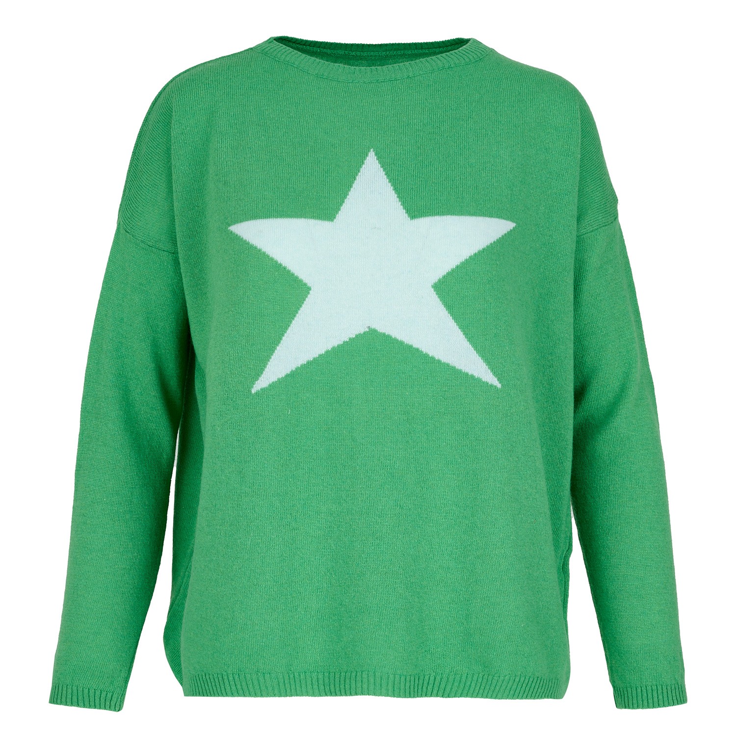 Women’s Cashmere Mix Sweater In Green With Mint Green Star One Size At Last...