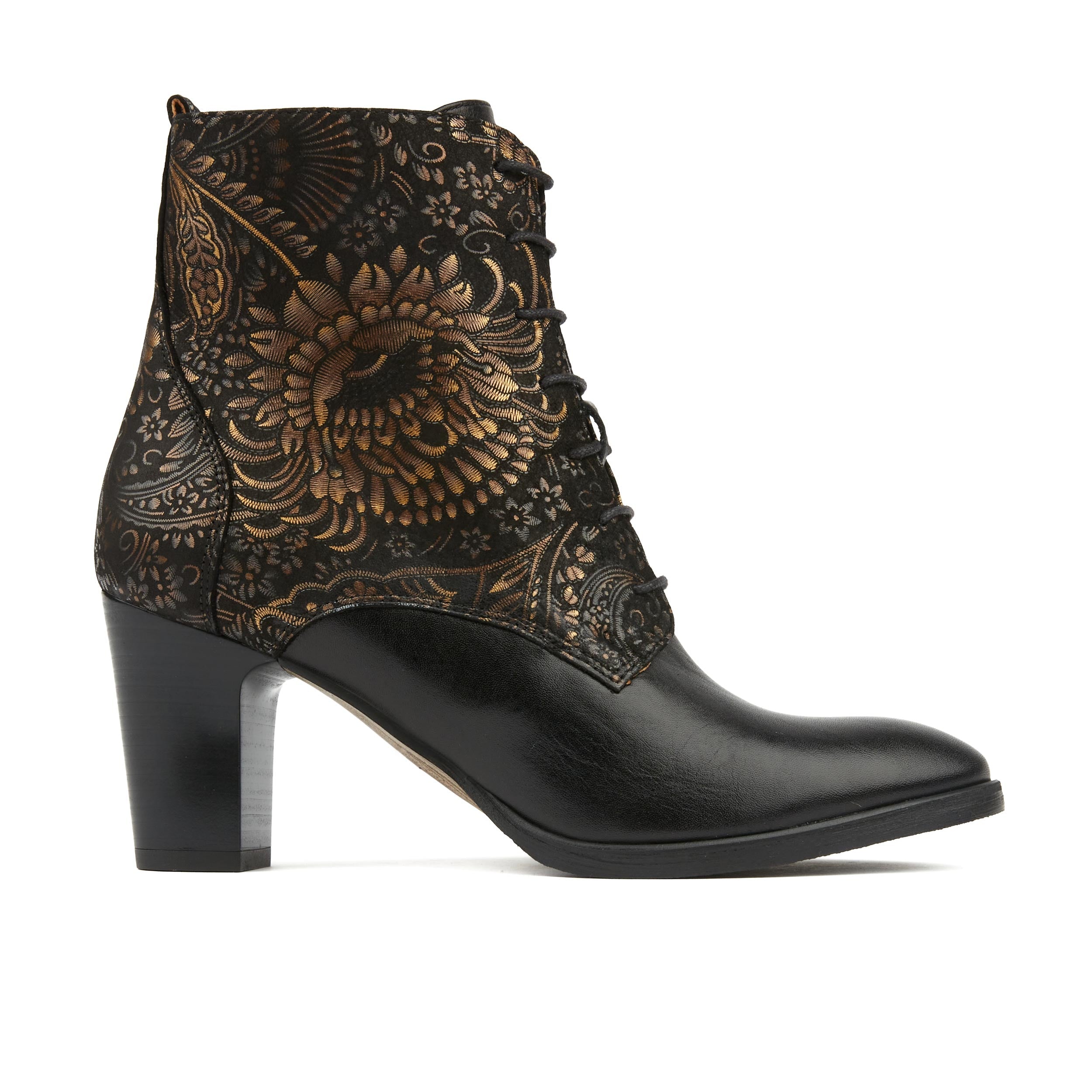 Gold / Black Merlin - Black & Gold Feathers - Womens Ankle Boots 8 Uk Embassy London Usa