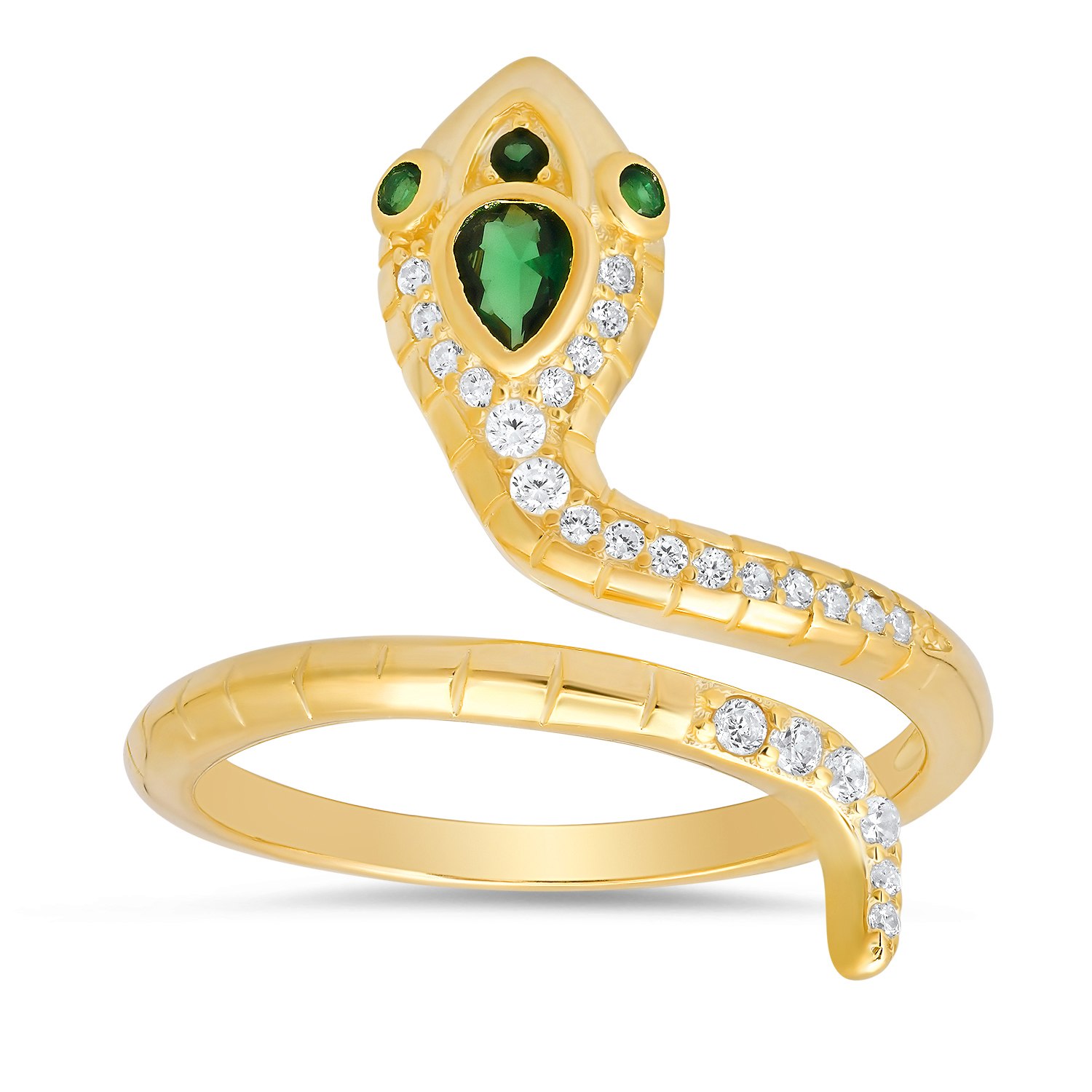 Kylie Harper Women's Gold Emerald & Diamond Cz Snake Ring
