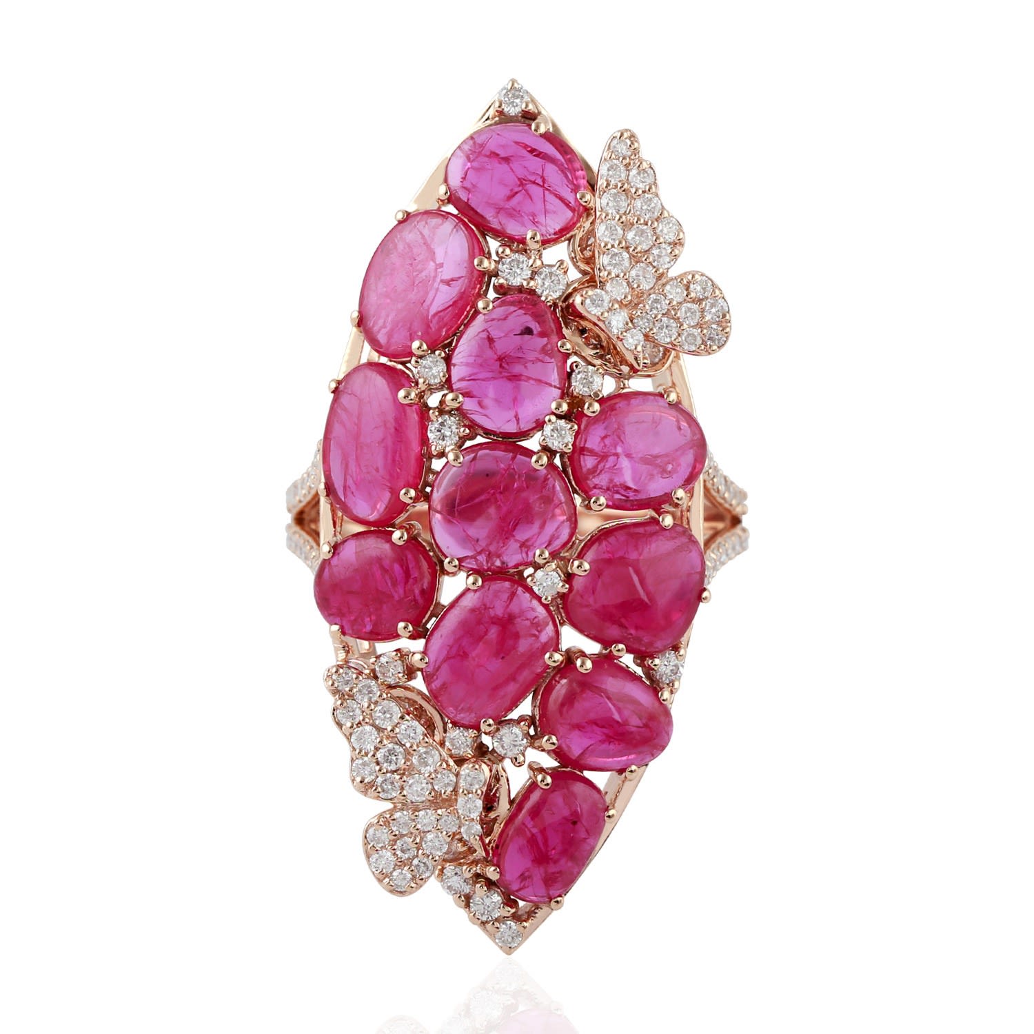 Artisan Women's Pink / Rose Gold / White Statement Marquise Ruby & Diamond Butterfly Ring In 18k Rose Gold In Metallic