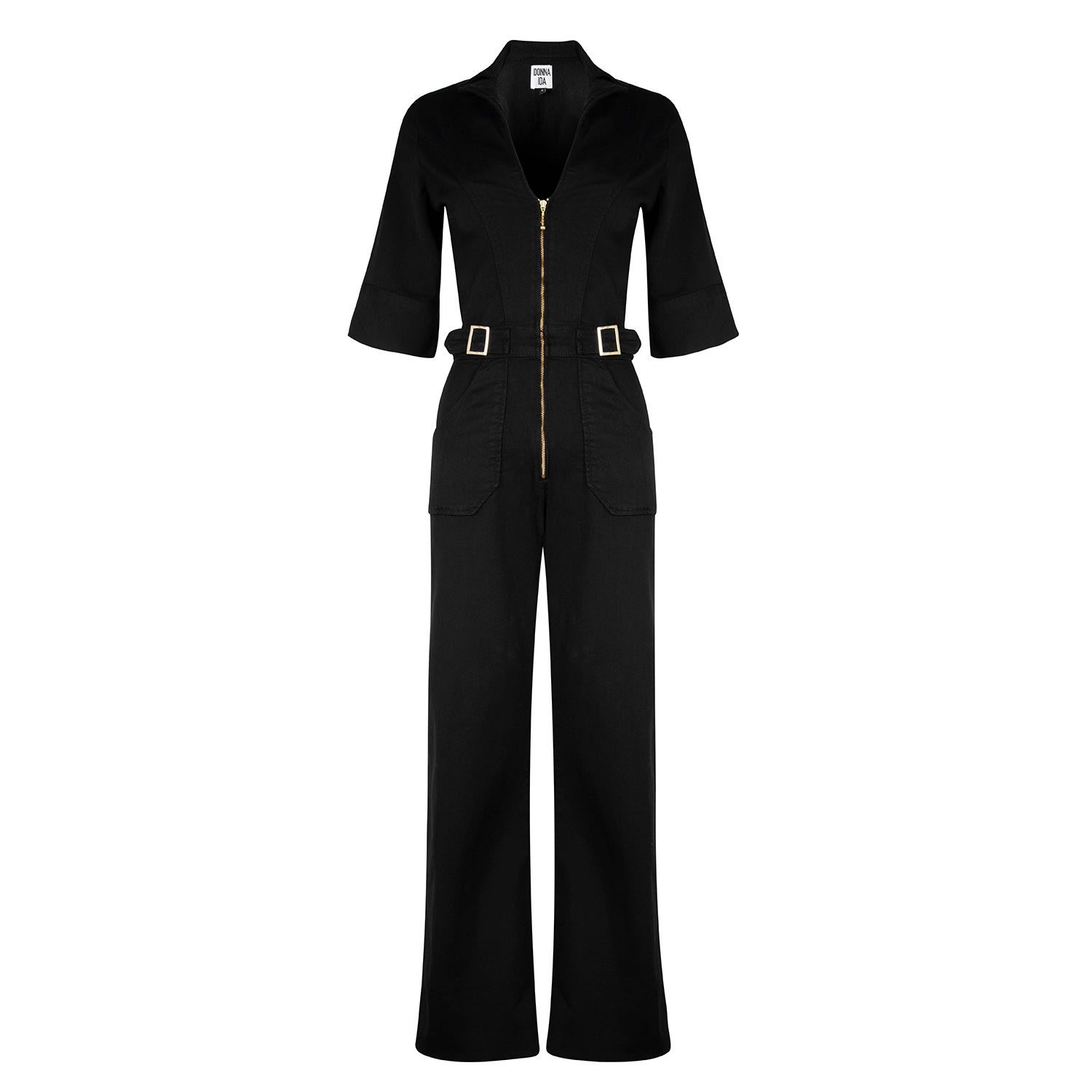 Donna Ida Women's Cassandra The Extra Body Length Flared Jumpsuit - Blackest In Black