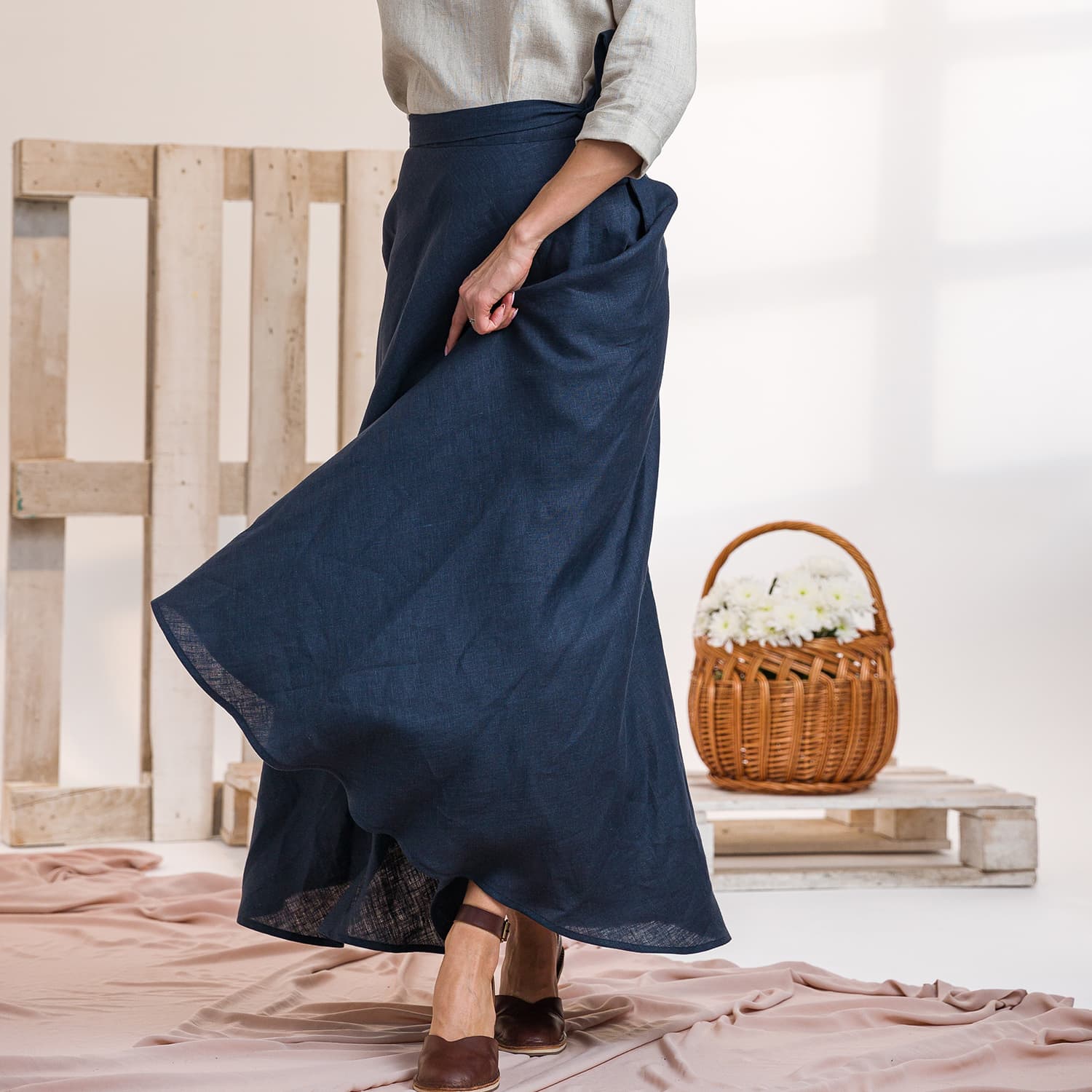 【INCHANT ME】Tulip high waist long skirt linen-wrap-skirt-with-split-in