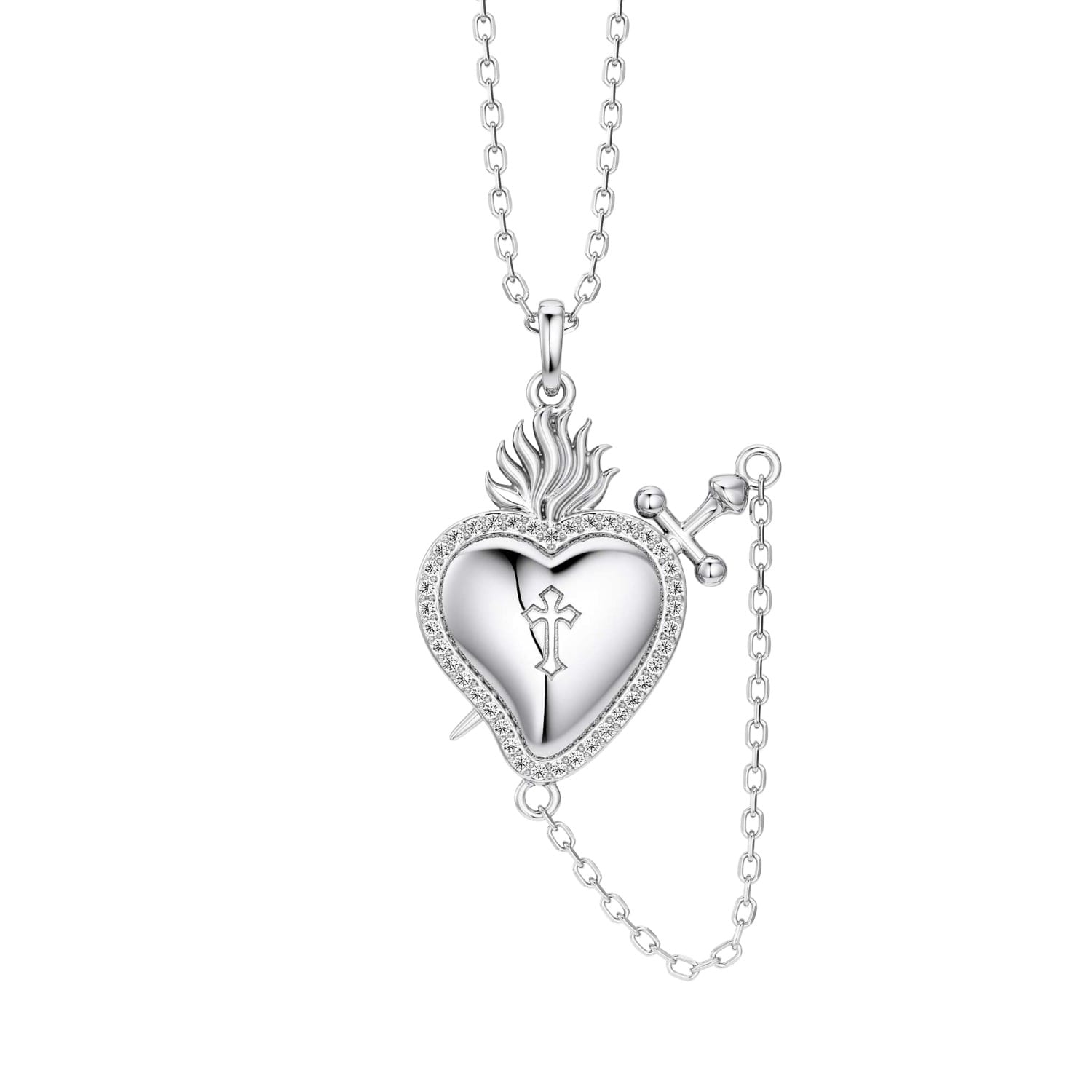 Vanimy Women's Flaming Heart With Dagger Necklace In Silver In Metallic