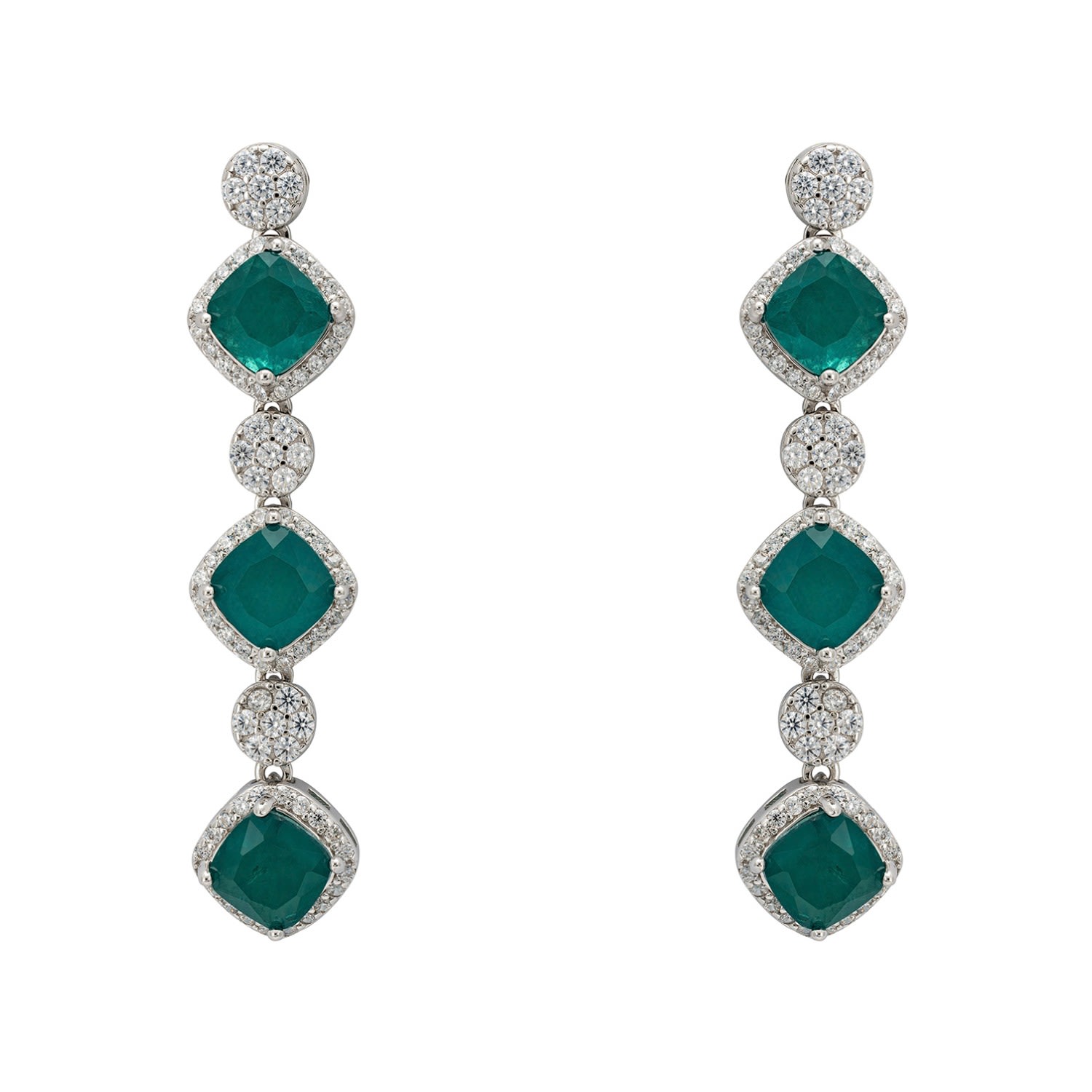 Women’s Green / Silver / White Elena Drop Earrings Emerald Silver Latelita