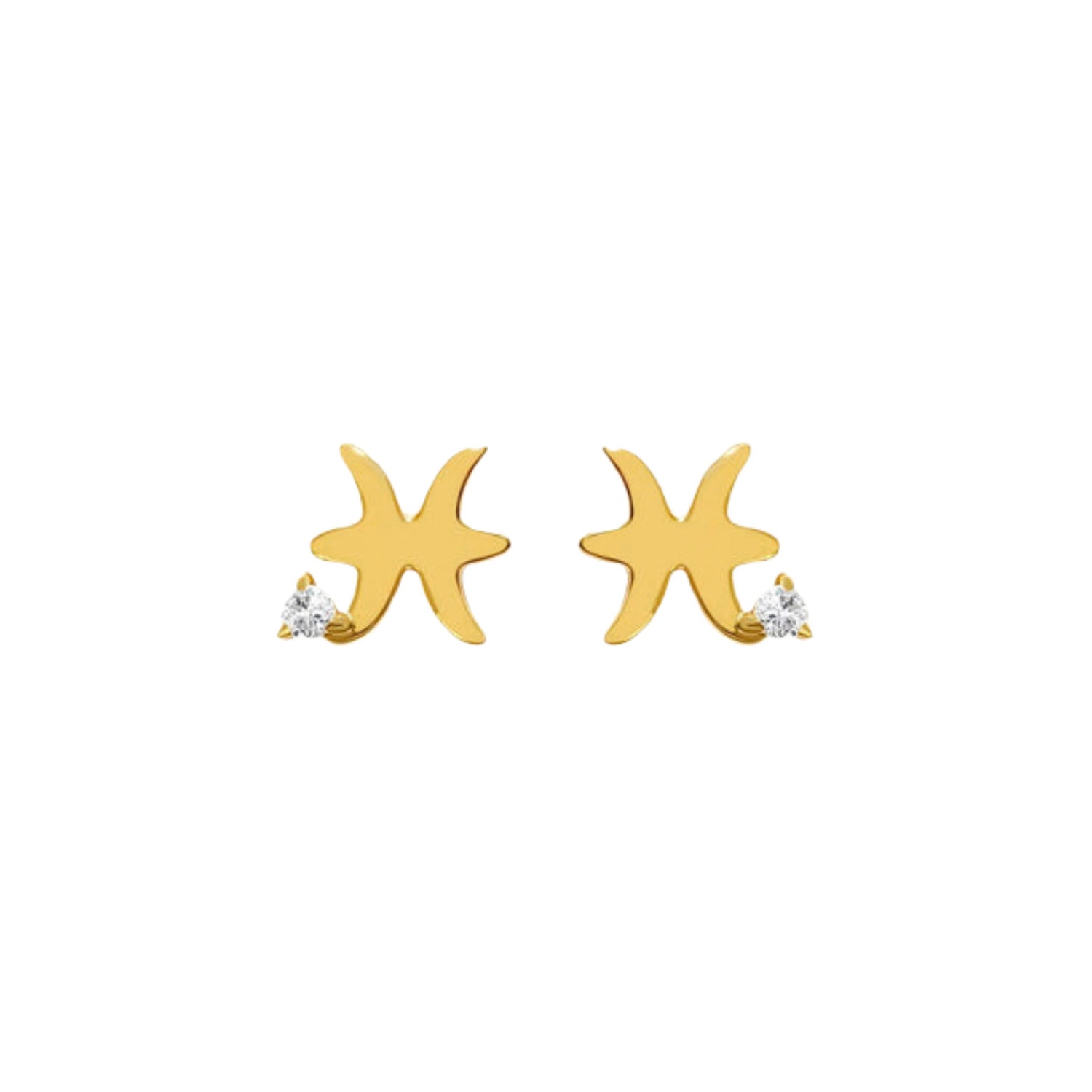 Women’s Gold Pisces Zodiac Stud Earrings Lucky Eleven