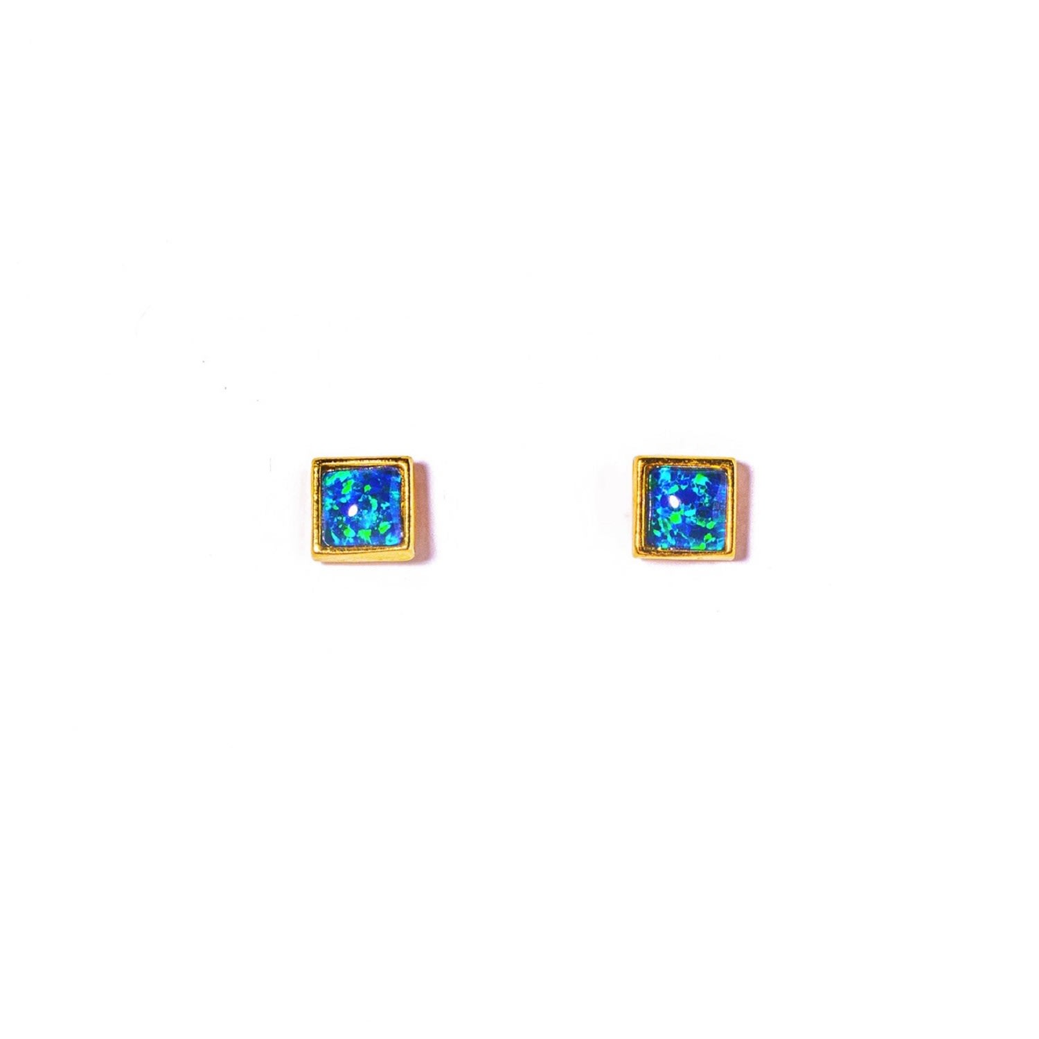 Women’s Virtue Square Opal Gold Stud Earrings - Blue Eunoia Jewels