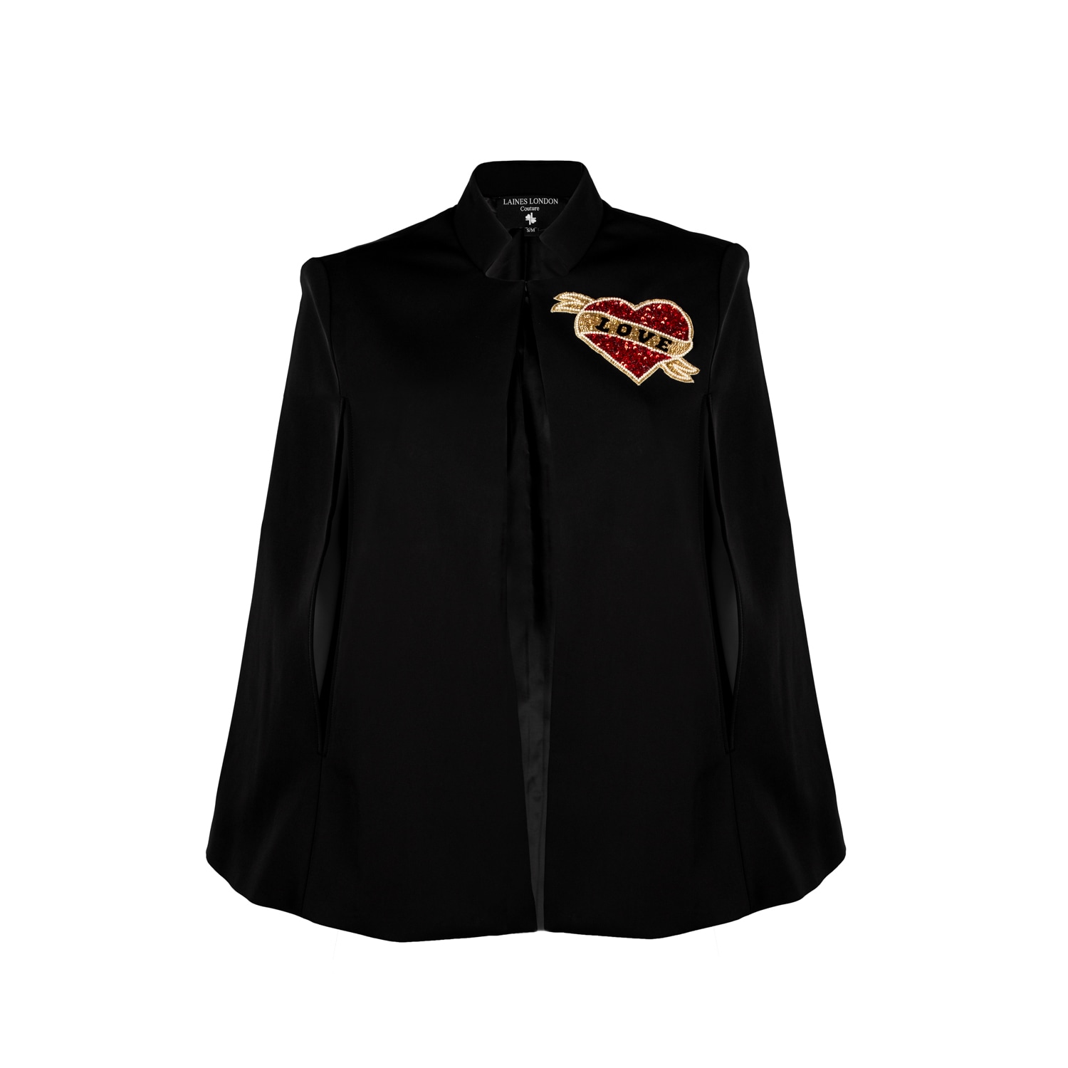 Laines London Women's Black Laines Couture Cape With Embellished Red Love