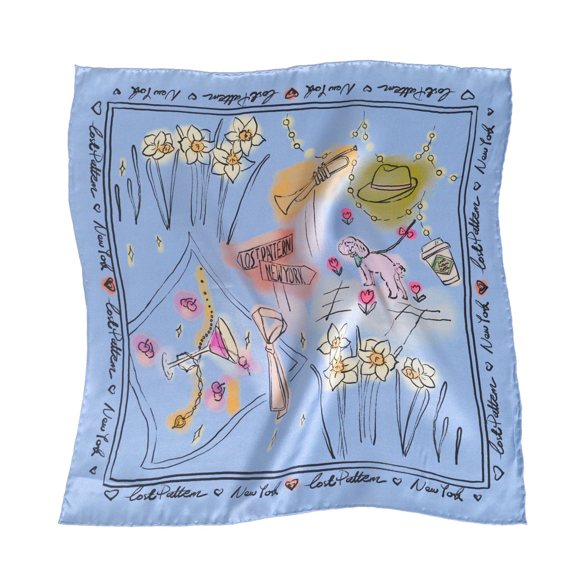 Lost Pattern Nyc Men's New York In Sketches Silk Pocket Square - Blue In Blue