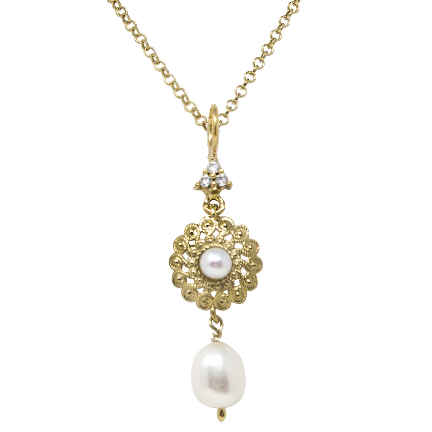 Women’s White Filigrana Gold-Plated Pearl Necklace Vintouch Italy