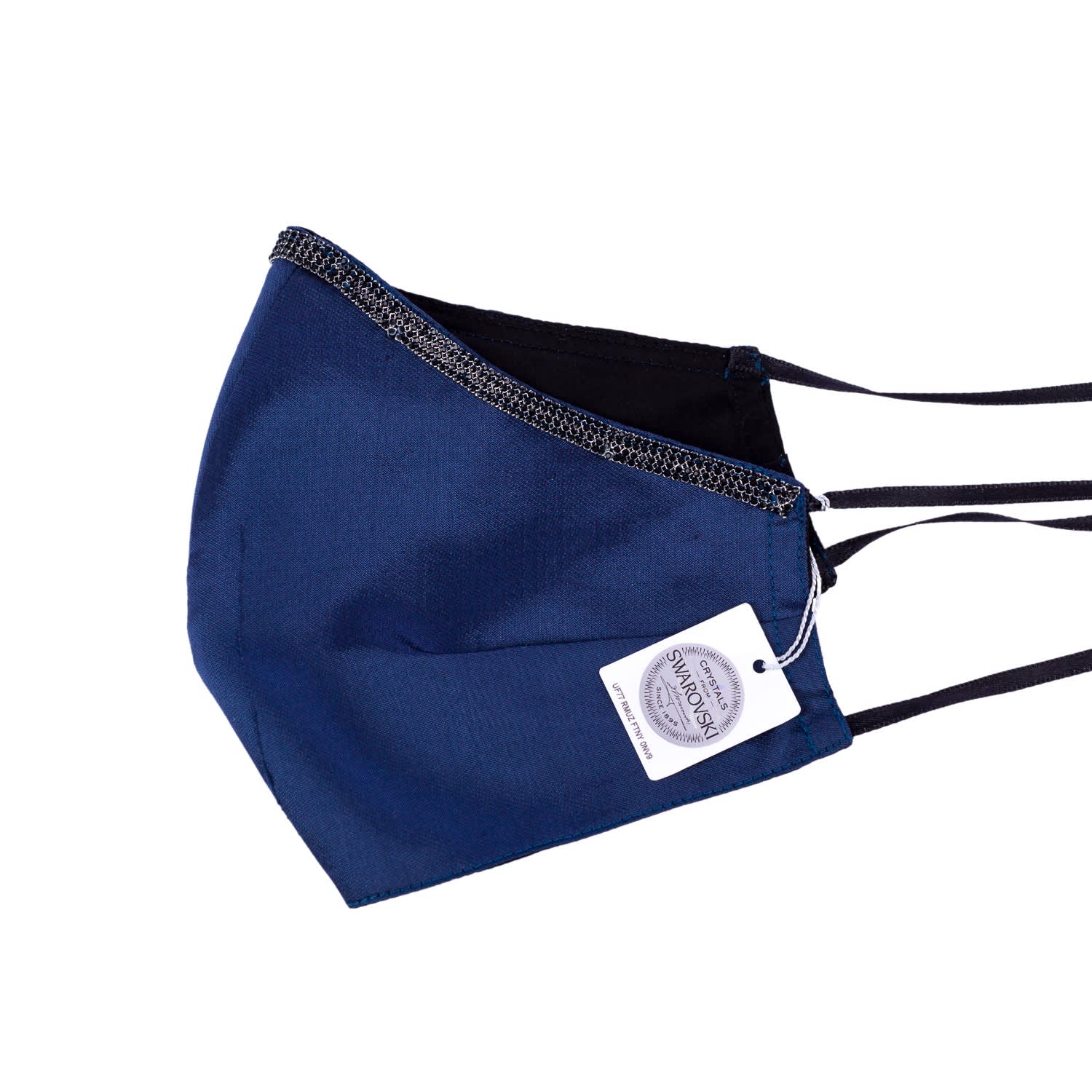 Luxury Blue Silk Face Mask With Black Swarovski Crystal Strip Adelina Rusu Wolf Badger