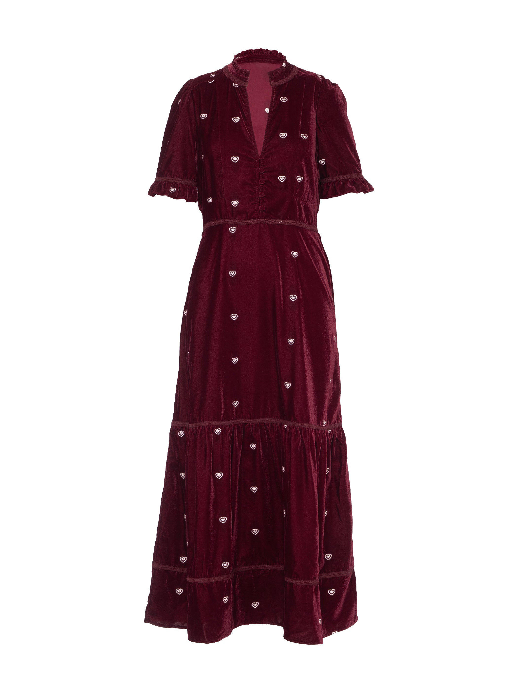 Rose & Nancy Women's Sara Burgundy Heart Embroidered Velvet Dress In Red