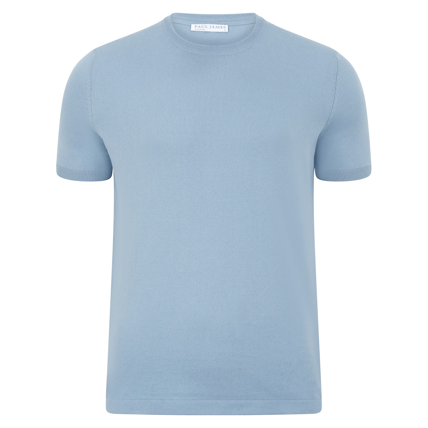 Paul James Knitwear Neutrals / Blue Mens Ultra-fine Cotton Hugo Knitted T-shirt - Light Blue