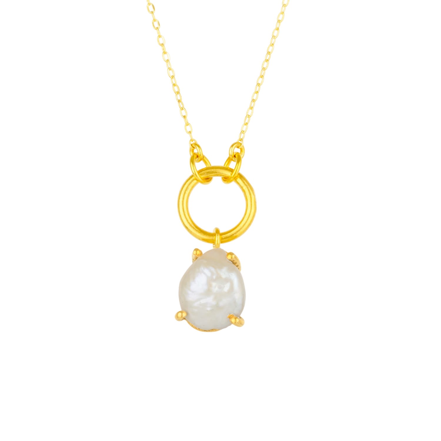 Mejoma Women's Baroque Keshi Pearl Gold Pendant Circle Necklace