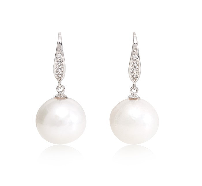 Pearls Of The Orient Online Women's Silver / White Stella Cultured Freshwater Pearl Drop Earrings On Pave Silver Hooks In Multi