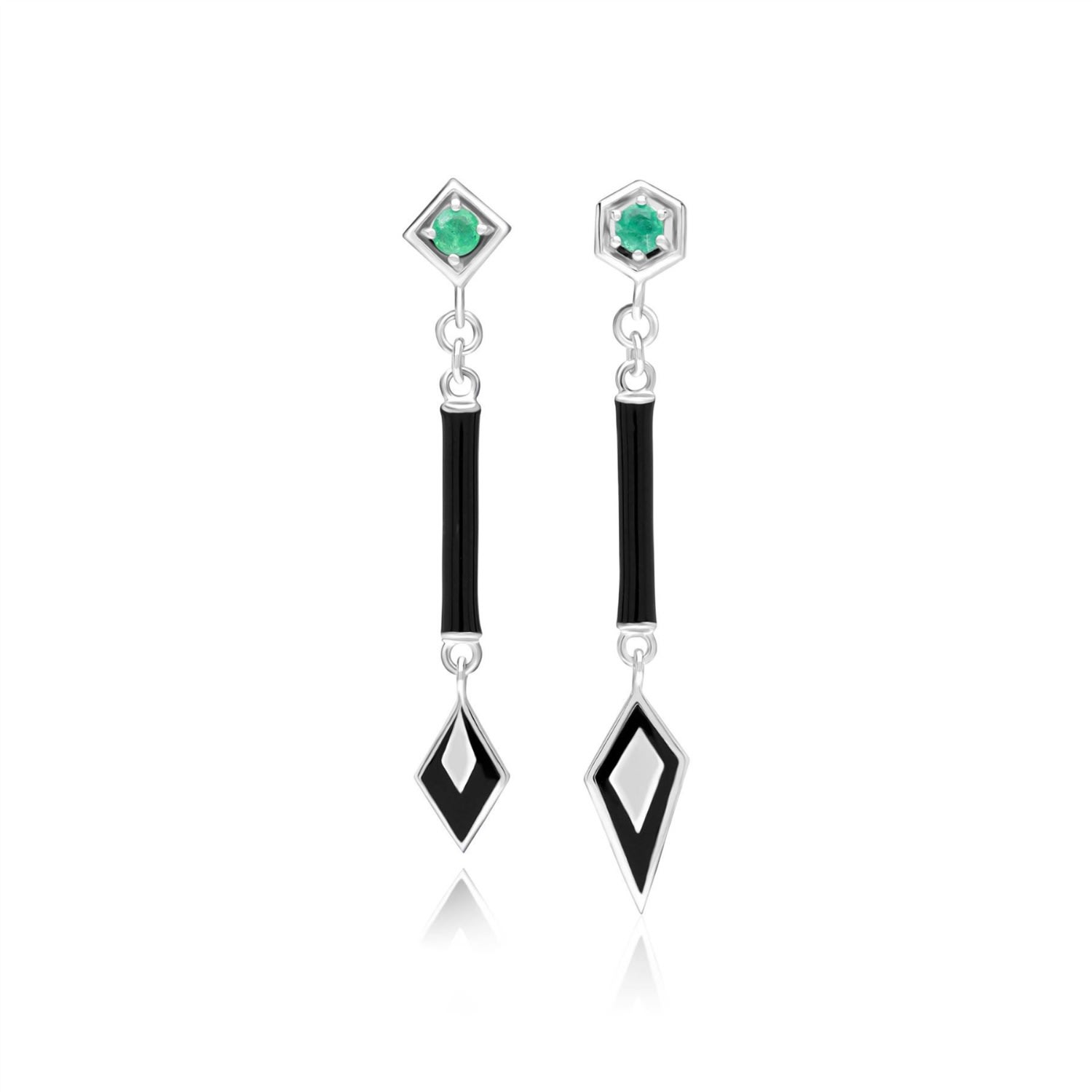 Women’s Green Grand Deco Asymmetrical Emerald Drop Earrings In White Gold Gemondo