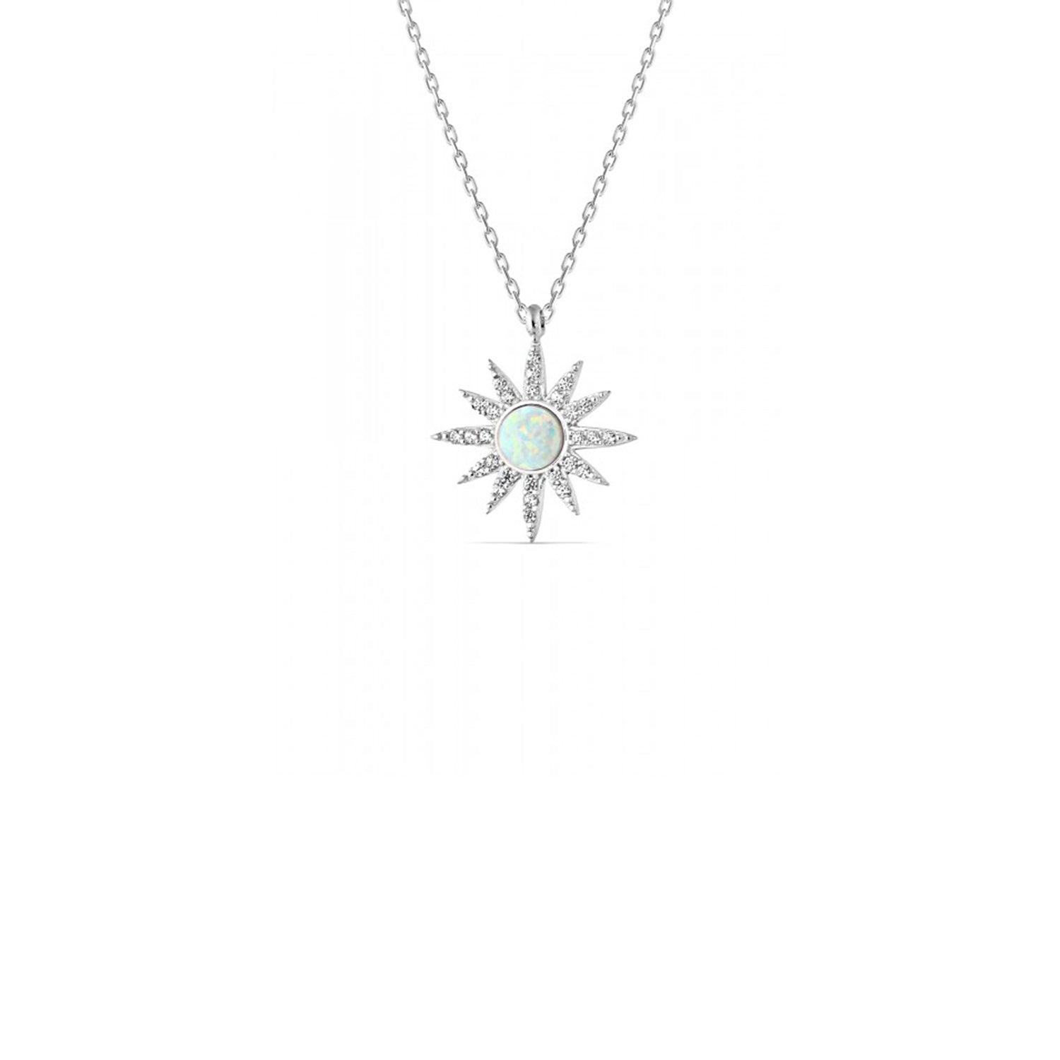 Spero London Women's White Opal Sun Sterling Silver Necklace - Silver