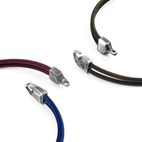 Anchor & Crew Shadow Grey Cromer Silver & Round Leather Bracelet In Leather