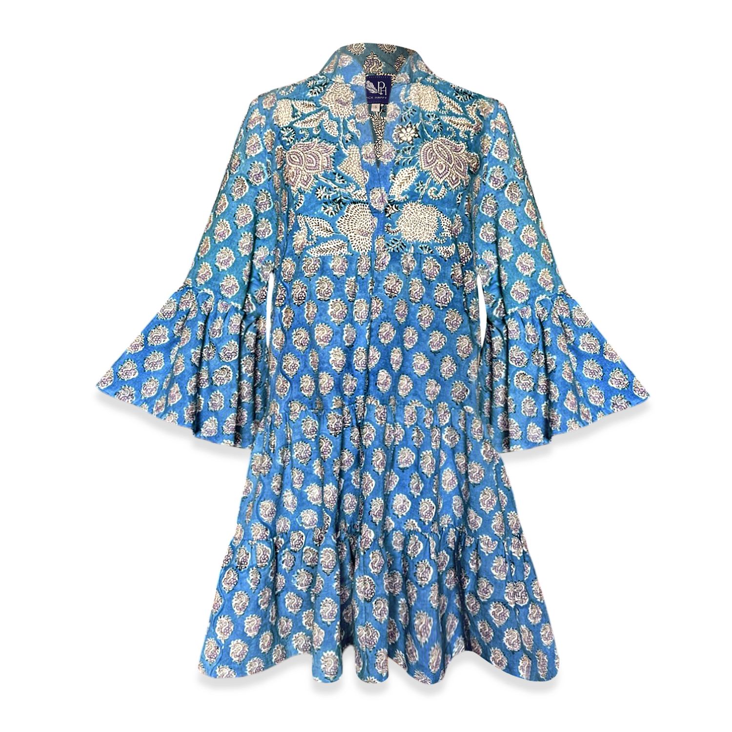 Women's Blue Babydoll Mini Dress Botanical Azure | Medium | Pick Happy