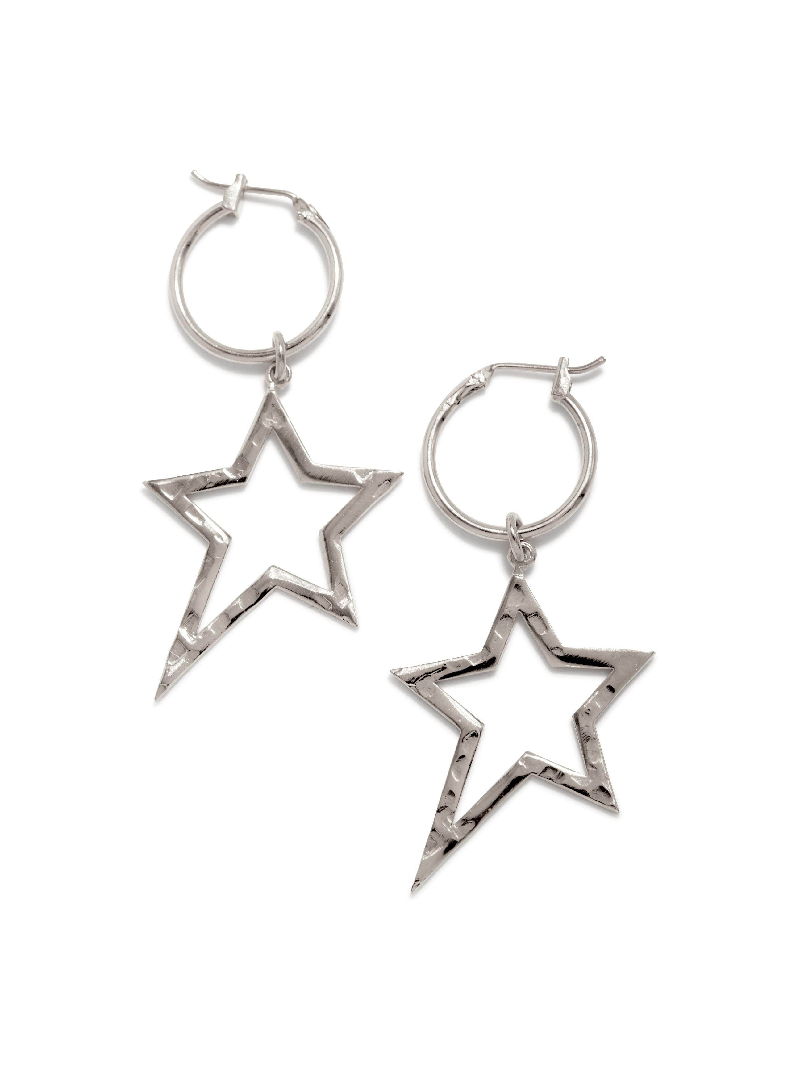 Jaredjamin Women's Silver Shooting Star Dust Click-top Hoop Earrings