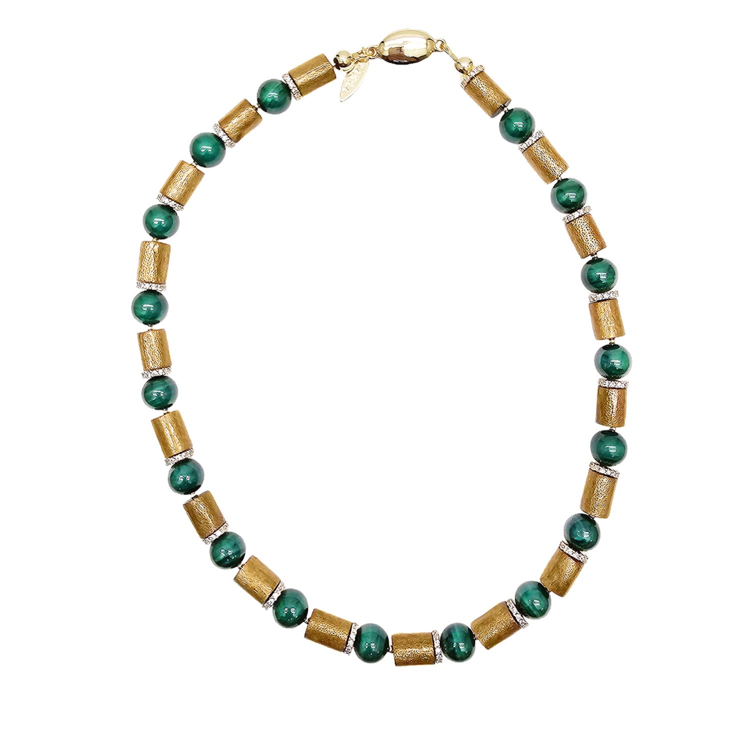 Farra Women's Golden Coral With Green Malachite Necklace
