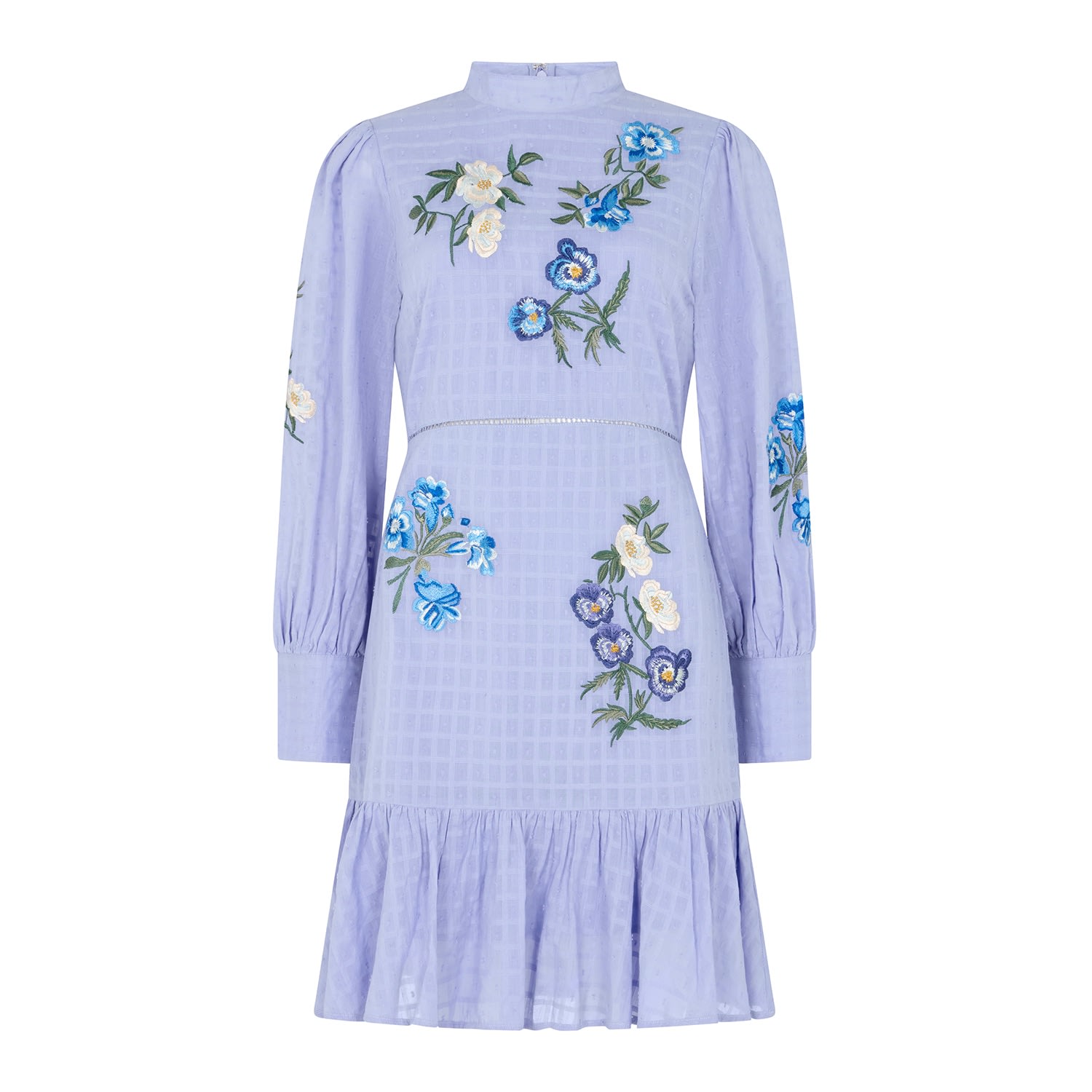 Hope & Ivy Women's Blue The Monnie High Neck Embroidered Long Sleeve Mini Dress