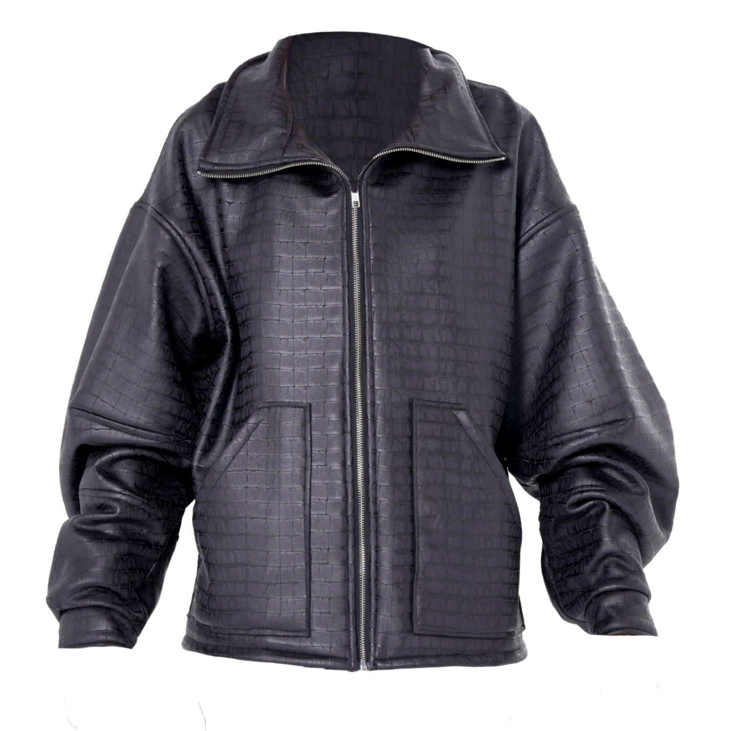Women's Black / Blue Oversized Croc-Effect Jacket In Black | 3Xl/4Xl | Metamorphoza