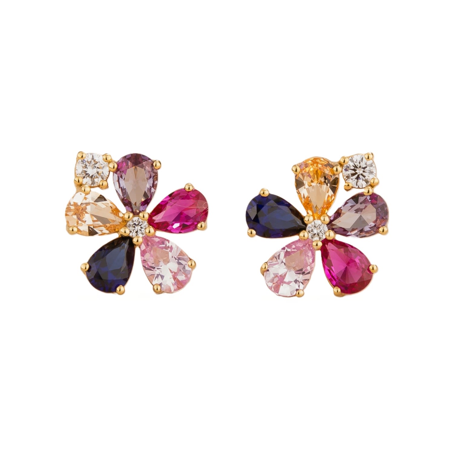 Juvetti Women's Blue / Pink / Gold Florea Gold Earrings Diamonds & Sapphire In Multi