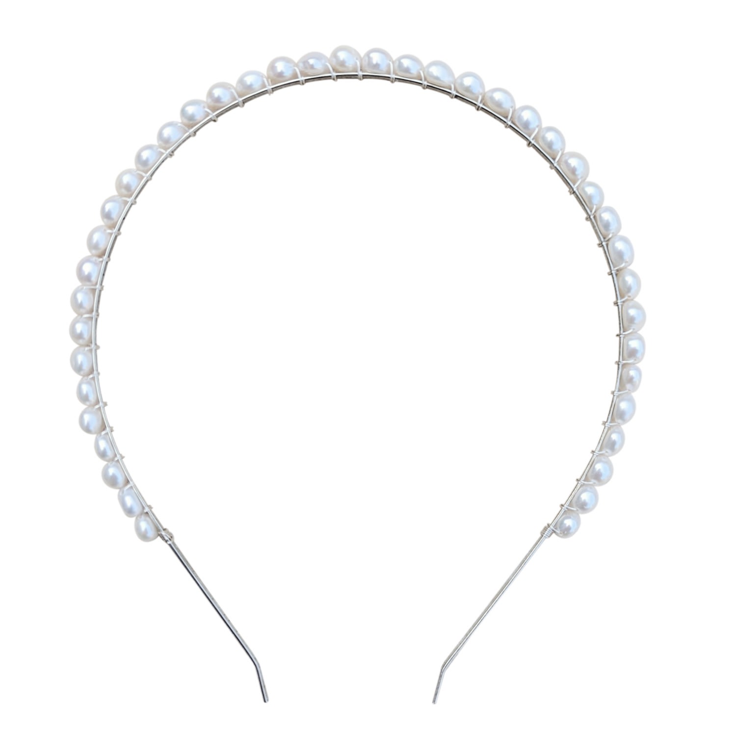 Kiri & Belle Women's Silver / White Cici Freshwater Pearl Silver Metal Headband In Metallic