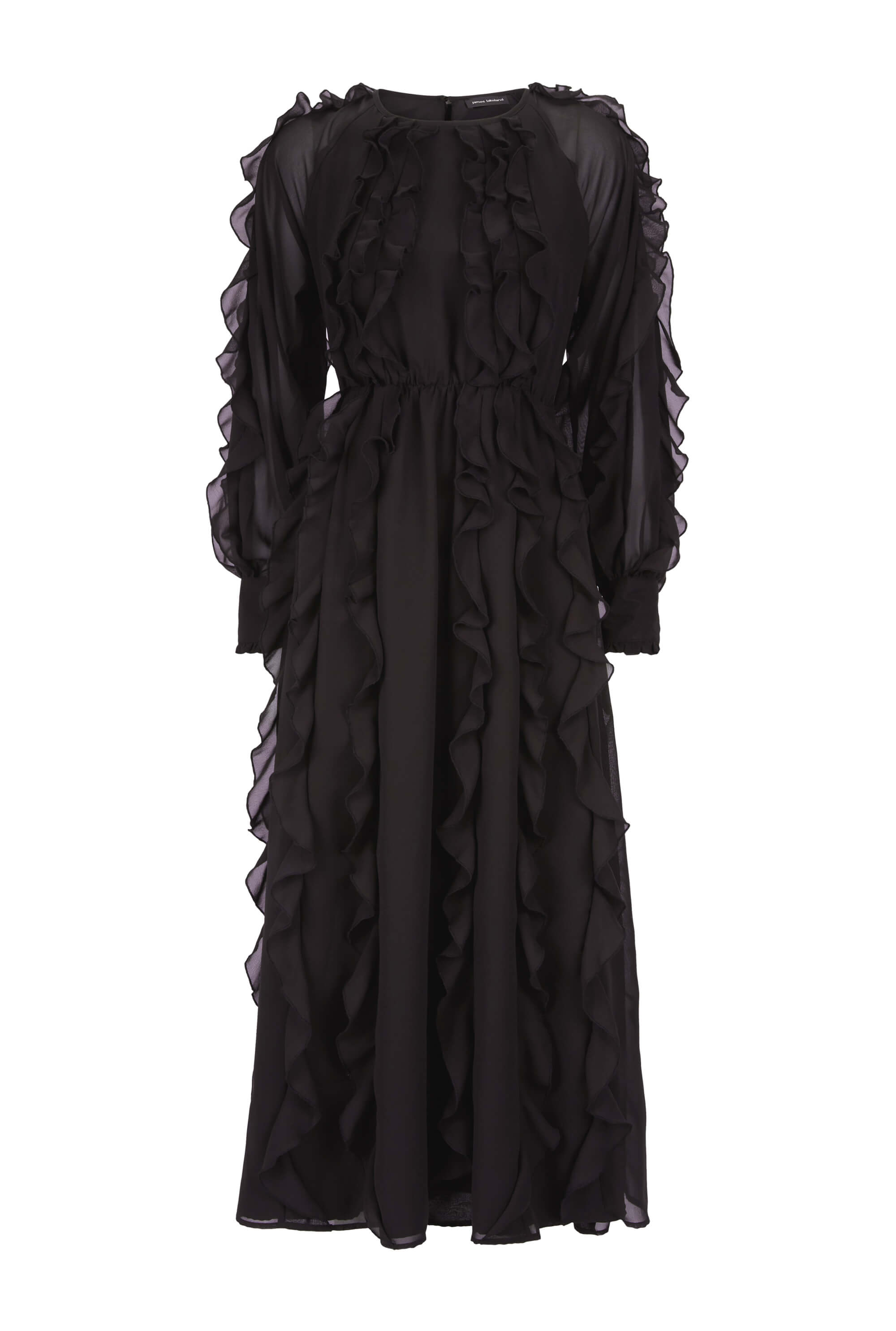 Women’s Ruffle Chiffon Maxi Dress - Black Extra Small James Lakeland