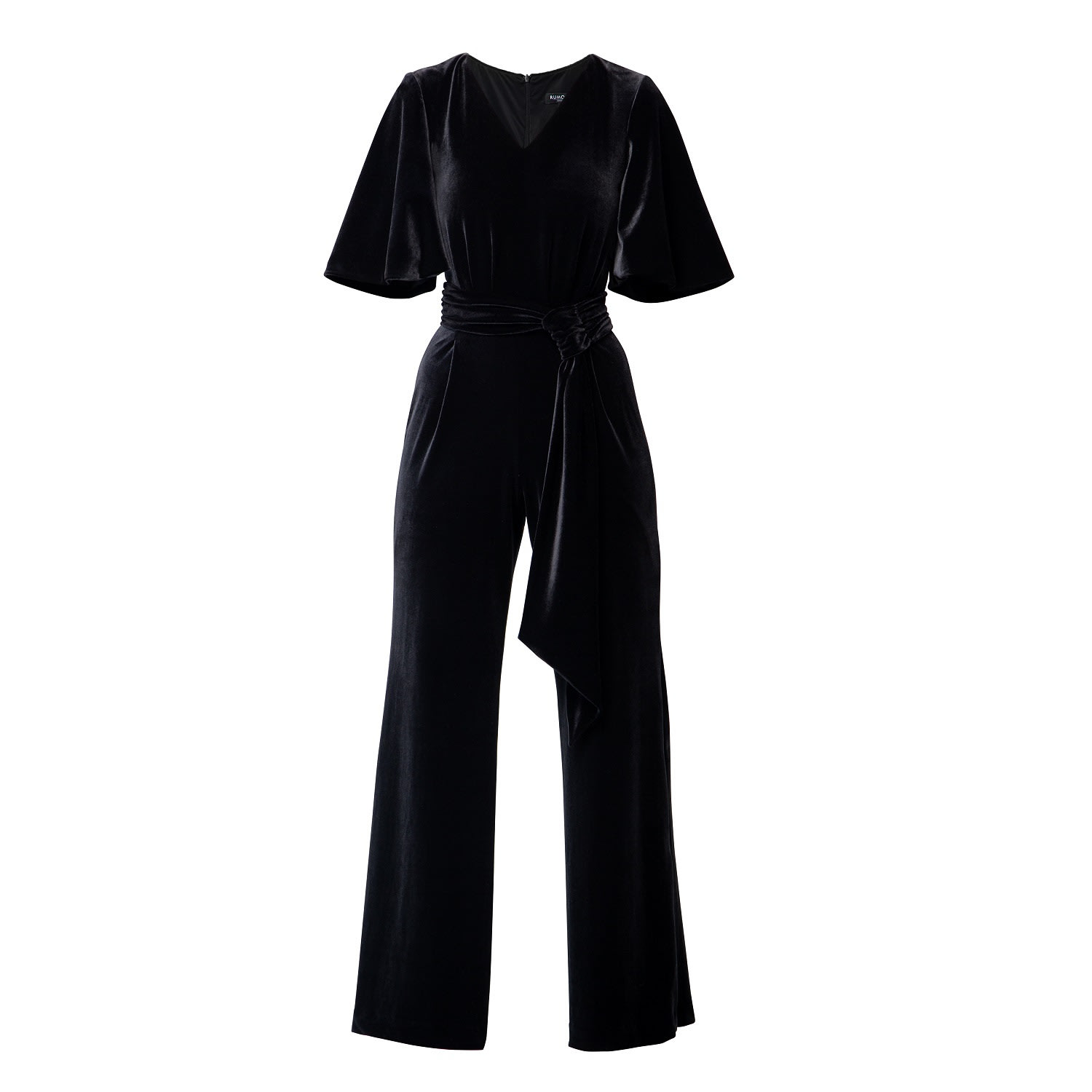 Women’s Layla Velvet Jumpsuit With Bell Sleeves & Sash In Black Extra Small Rumour London